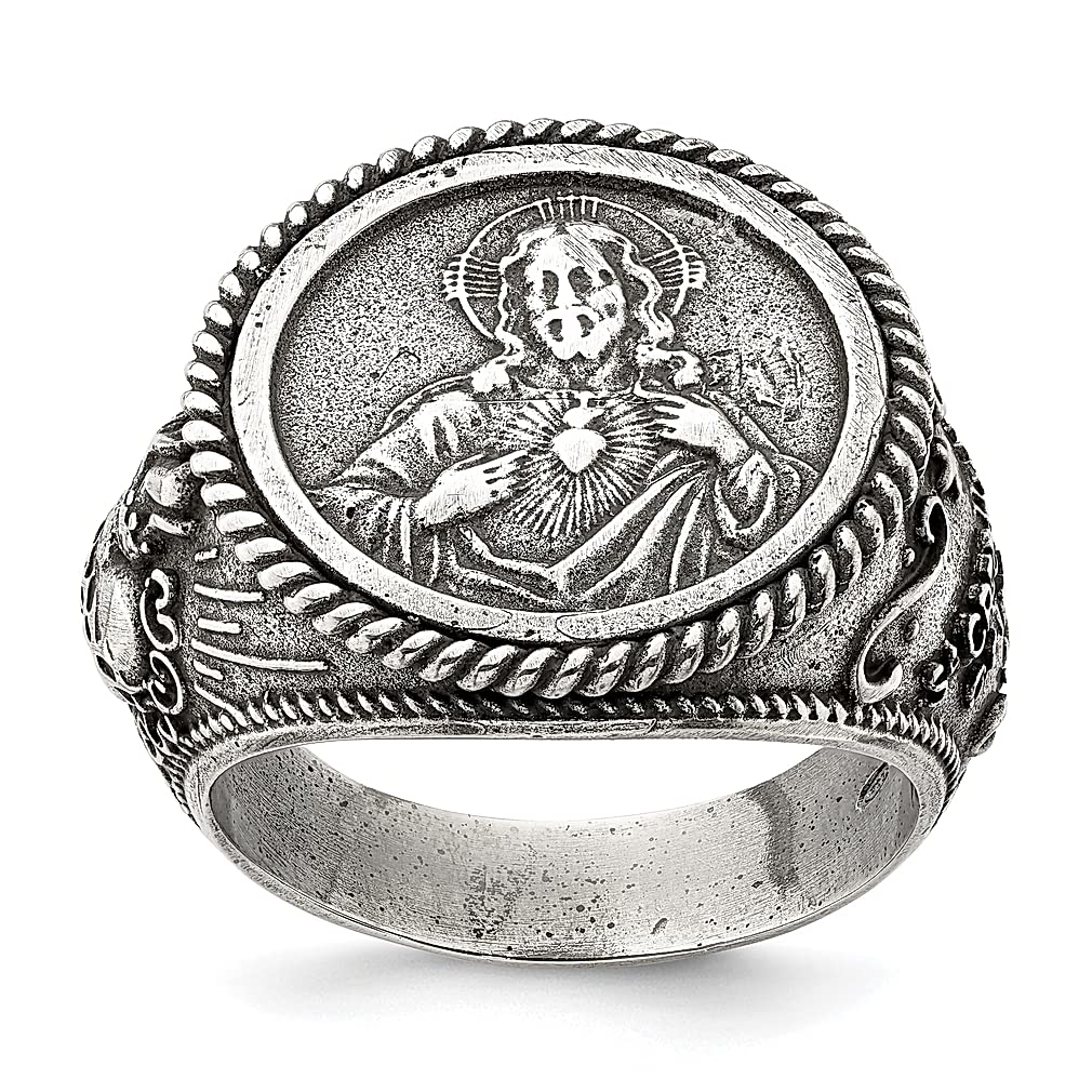 925 Sterling Silver Sacred Heart of Jesus Band Ring - Religious Jewelry for Men, Gifts for Dad, Husband & Boyfriend - Perfect for Baptism, Confirmation & Faith-Based Occasions