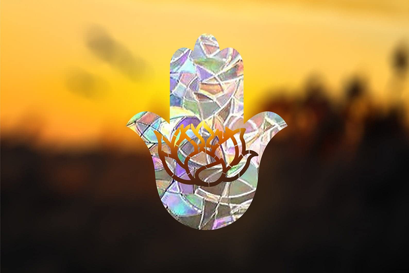 Hamsa Hand Suncatcher with Lotus Yoga Window Decal - Rainbow Maker & Sticker for Windows - Perfect for Meditation Rooms, Yoga Studios, and Home Decor
