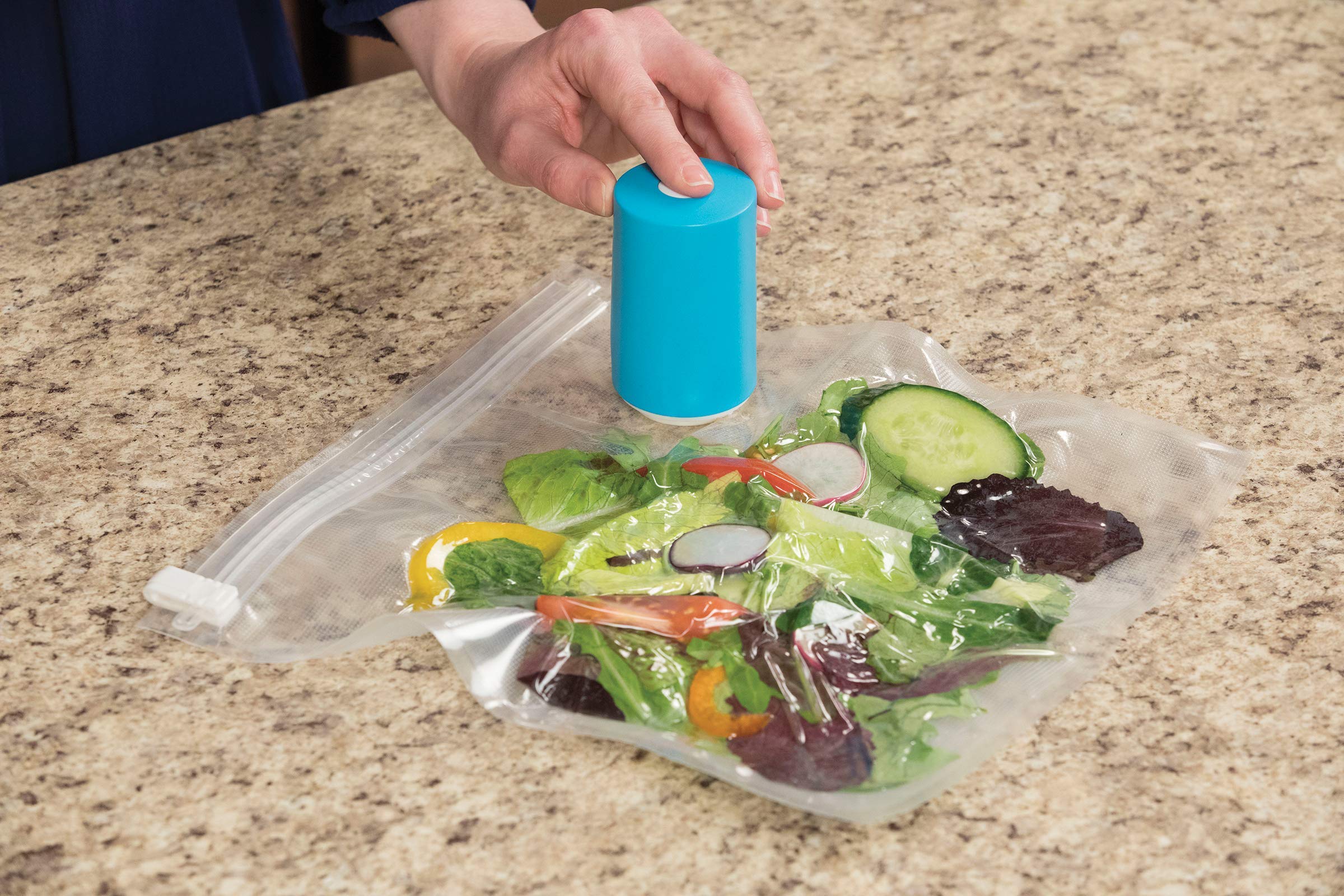 AFFS-TV Vacuum Food Sealer Machine with 6 Reusable Bags (2 x 2 x 3.5 Inches) - Blue | Compact & Portable for Sous Vide, Meal Prep, Camping & Food Storage | Extend Freshness & Reduce Waste