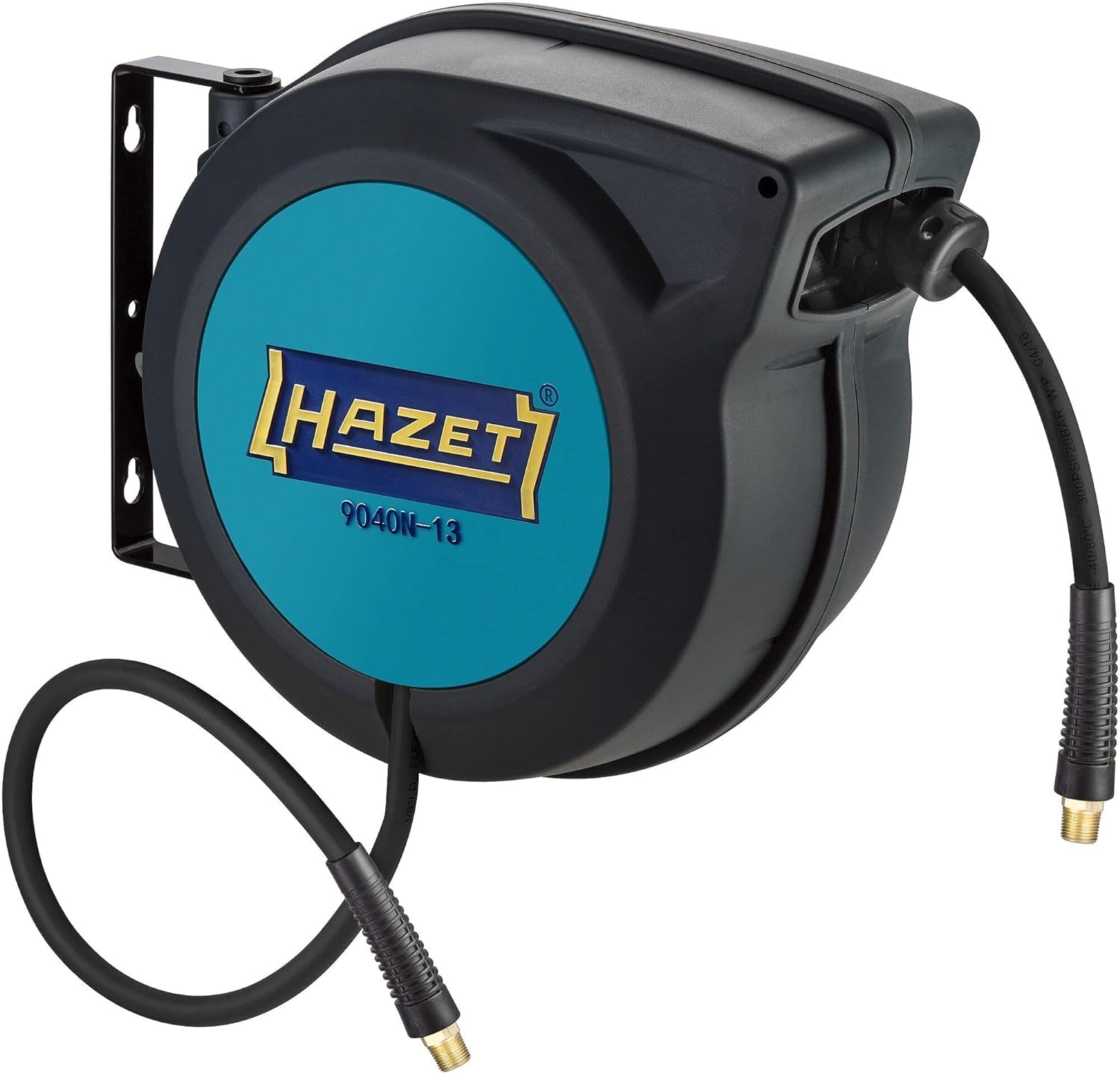 HAZET 9040N-13 Air & Water Hose Reel - 15m Length, 13mm Inner Diameter, 20 Bar Pressure - Compressed Air Hose with Stop-Any-Point Function for Garage, Workshop & Industrial Use