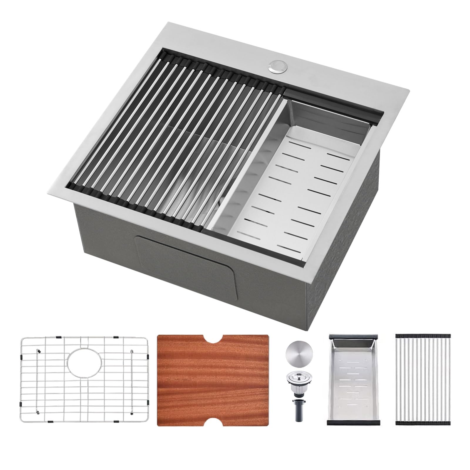 SHACO 21 Inch Drop-In Stainless Steel Kitchen Sink - 21x20 Inch Single Bowl Top Mount Sink for RV, Outdoor, Laundry & Wet Prep Workstation with Accessories | Perfect for Small Kitchens, Camper Vans & Utility Rooms
