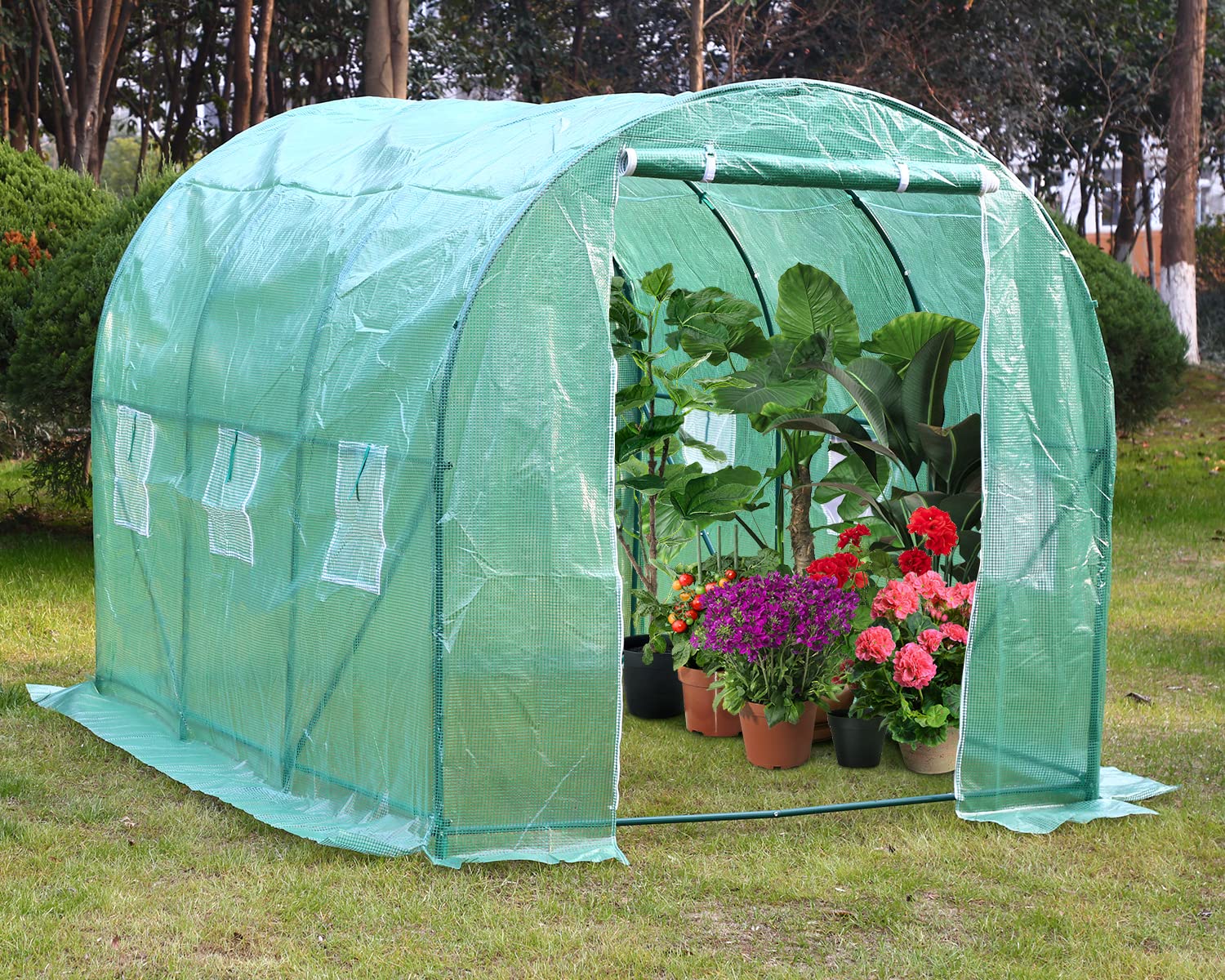 10'x7'x7' Large Walk-in Portable Greenhouse for Outdoor Gardening - Durable Plastic Greenhouse with Observation Windows & Roll-Up Door - Perfect for Seed Starting, Plant Protection & Backyard Gardening