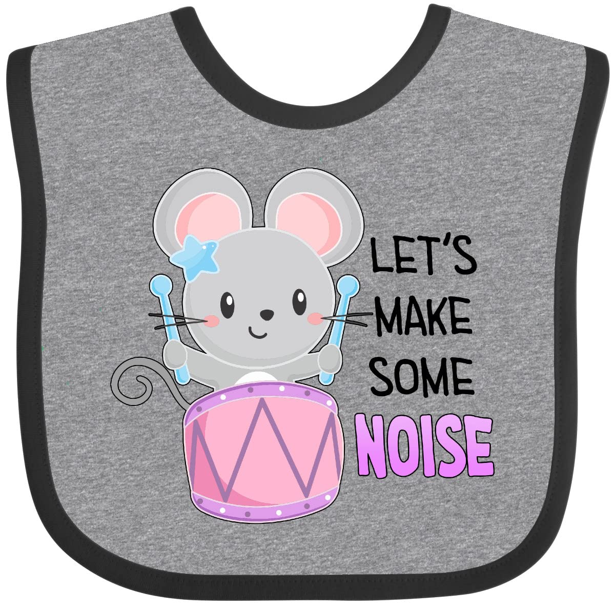 Inktastic Let's Make Some Noise Cute Mouse Drummer Baby Bib - Soft Cotton Drool Bib for Newborns & Infants - Perfect for Feeding, Teething & Photo Shoots