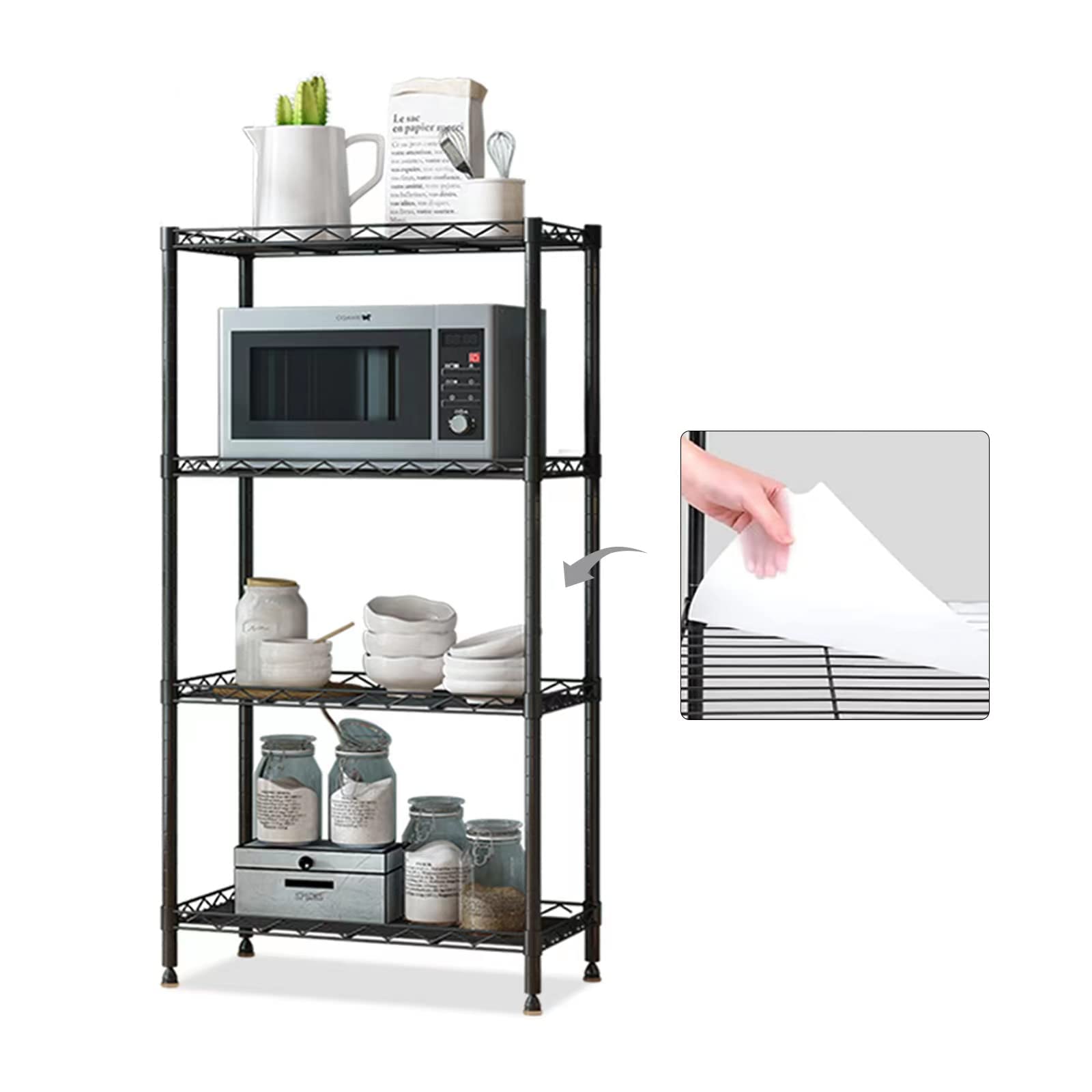 4-Tier Metal Wire Storage Shelf - Heavy Duty Kitchen Organization Rack with Leveling Feet, Black - Perfect for Pantry, Garage, Laundry Room & Closet Storage Solutions