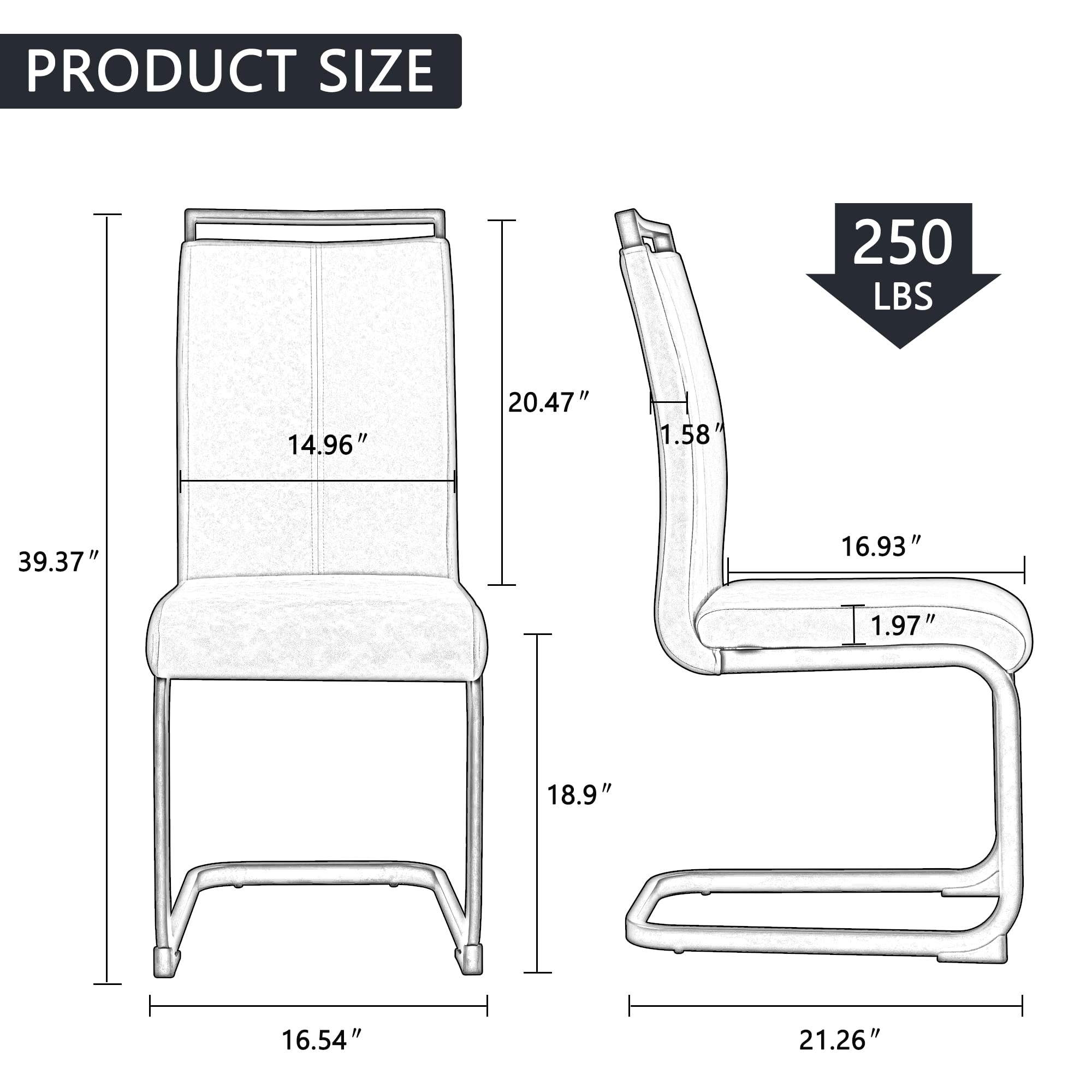 Modern Metal Dining Chairs Set of 2 - High Back Faux Leather Padded Seats with Sturdy Chrome Legs - White Kitchen & Dining Room Chairs for Home, Restaurant, or Office Use