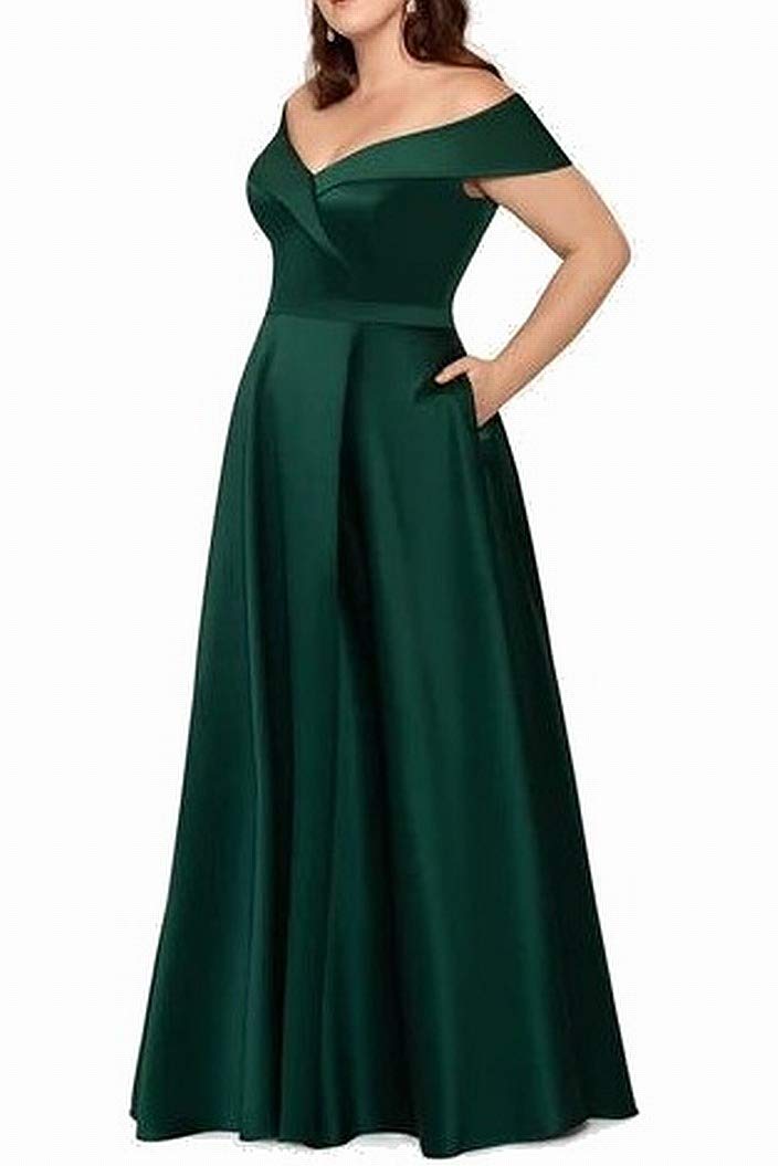 Xscape Women's Plus Size Off-The-Shoulder Satin Evening Dress for Prom, Wedding & Special Occasions