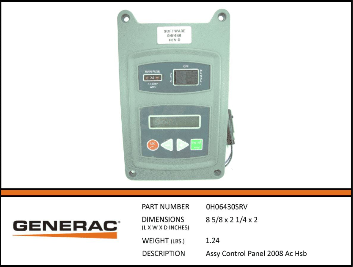 Generac Control Panel Assembly 0H06430SRV - Replacement Part for Generac Generators - Perfect for Home Backup Power & Emergency Use