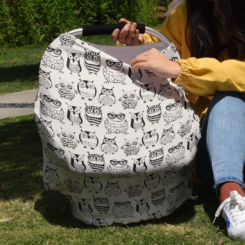 Breastfeeding Cover & Car Seat Canopy - Soft Stretchy Nursing Scarf for Baby Girls & Boys - Cute Owl Print Infant Stroller Cover - Perfect for Nursing in Public & Protecting Baby in Car Seat