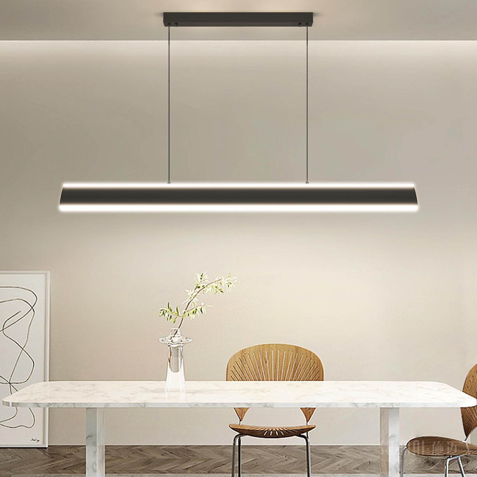 Modern Black Linear Pendant Lights - Dimmable LED Chandelier for Kitchen Island, Dining Room & Office - Adjustable Height Ceiling Light for Billiard Room, Pool Table & Bar Decor - Perfect for Contemporary Home & Commercial Spaces