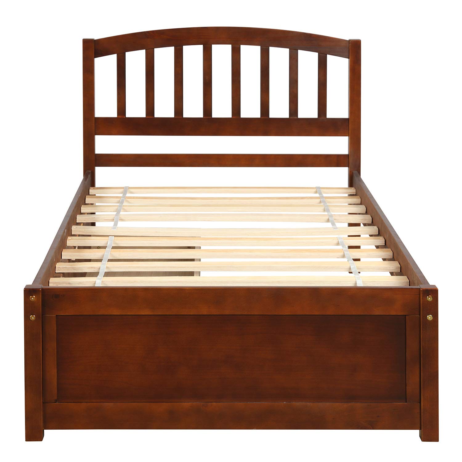 Solid Wood Twin Platform Storage Bed with Headboard & 2 Drawers - Walnut Finish | Space-Saving Bed Frame for Small Bedrooms, Guest Rooms & Dorm Rooms