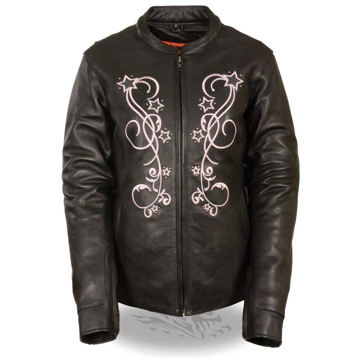 Milwaukee Leather ML2500 Women's Black Reflective Star Riveted Motorcycle Jacket - Stylish & Protective Riding Gear for Urban Commutes & Night Cruises