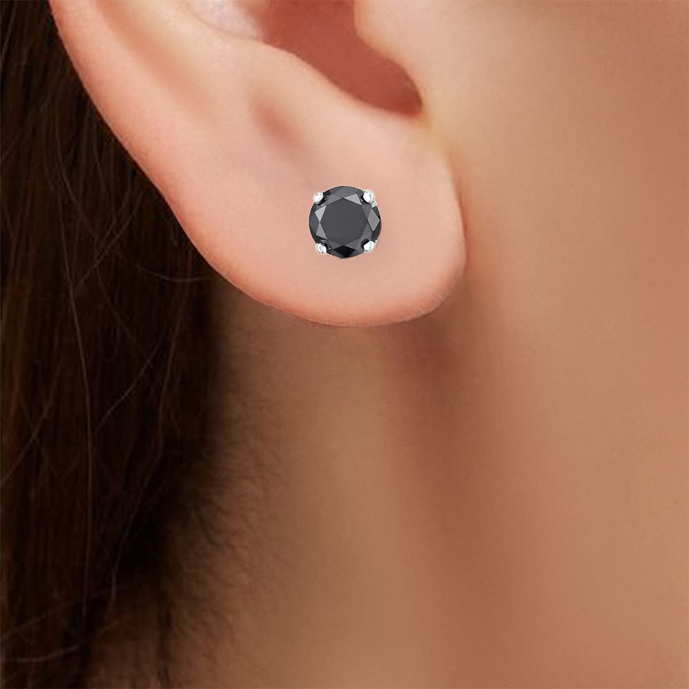 Natalia Drake Round Cut Black Diamond Stud Earrings for Men & Women - 925 Sterling Silver Jewelry for Everyday Wear, Gifts & Special Occasions