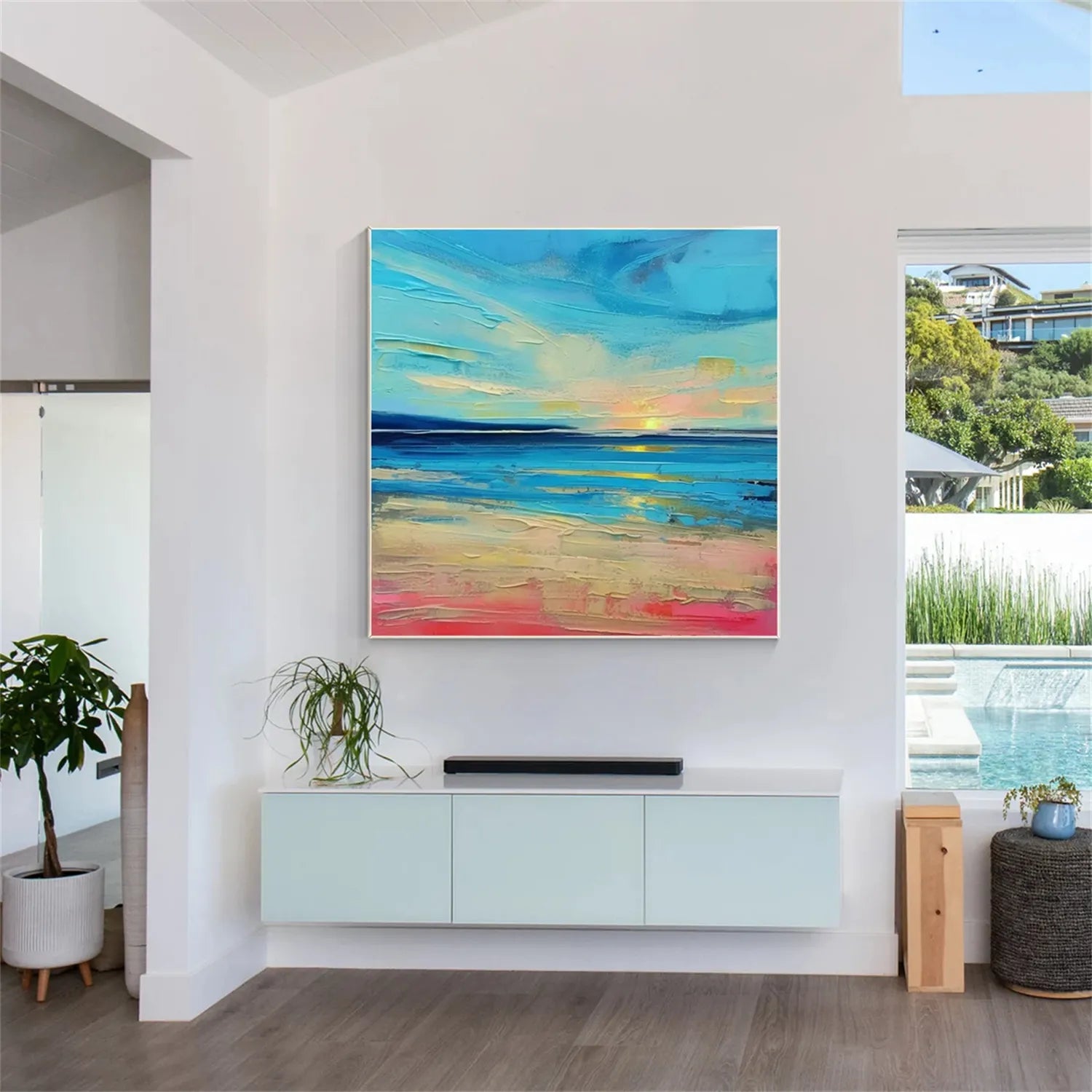 Ocean and Sky Painting #OS 187 - Handmade Canvas Wall Art for Home & Office Decor - Perfect for Living Room, Bedroom, or Office Wall Decoration