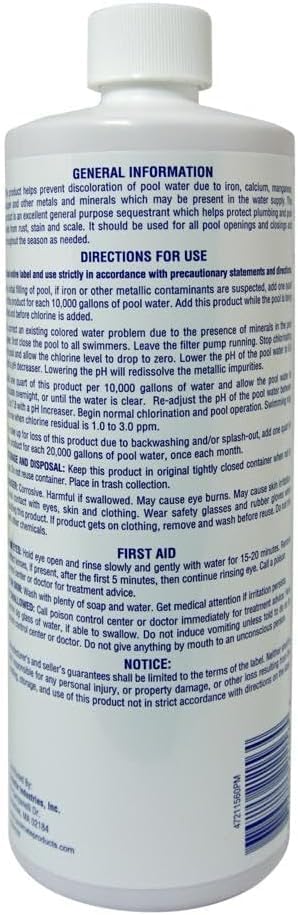 Pool Mate 1-2550-12 Metal & Stain Remover for Pools - 1 Quart (12-Pack) | Removes Rust & Scale | Perfect for Inground & Above Ground Pools, Spas & Hot Tubs