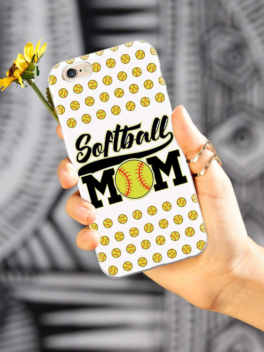 Samsung Galaxy S10e Case - 3D Textured Protective Phone Cover with Softball Mom Design - Shockproof Slim Fit Case for Galaxy S10e - Perfect for Sports Moms & Softball Fans (White Softball Pattern)