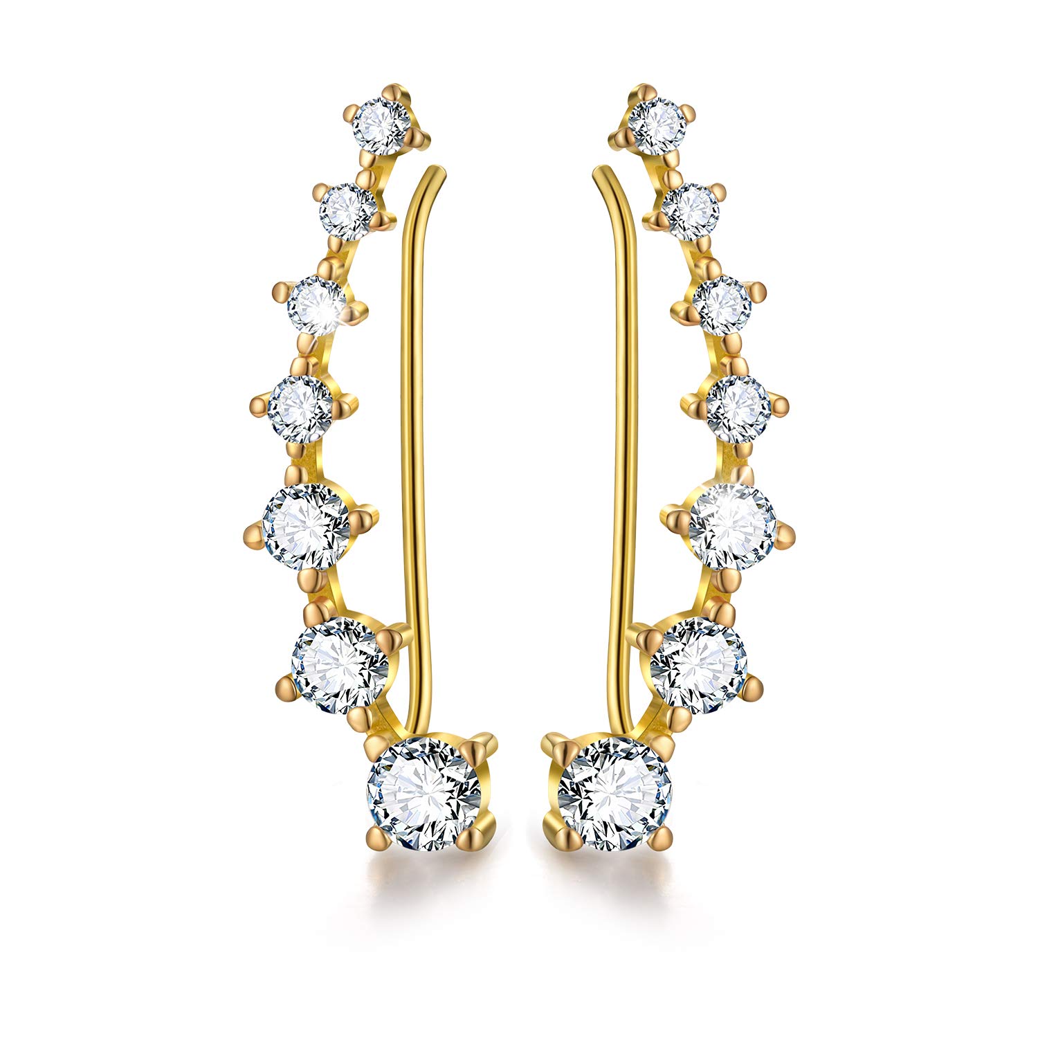 Esberry 925 Sterling Silver CZ Simulated Diamond Ear Crawler Cuff Earrings - Hypoallergenic Cubic Zirconia Climber Jacket Earrings for Women & Girls | Perfect for Weddings, Parties & Everyday Elegance