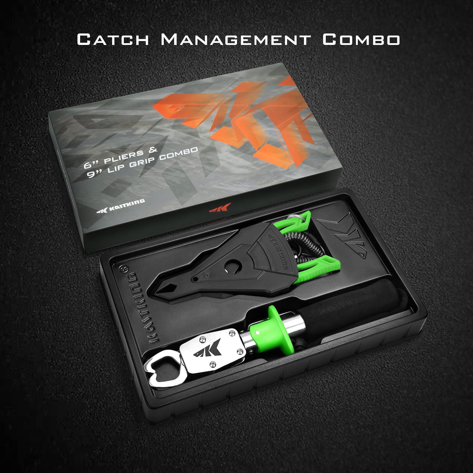 **KastKing Saltwater Resistant Fishing Pliers & Fish Lip Gripper Combo – Durable Fishing Gear with Rubber Handle, Lanyard, Line Cutter, Hook Remover & Sheath – Perfect for Ice Fishing, Saltwater & Freshwater Angling – Great Gift for Men & Fishing Enthusiasts**