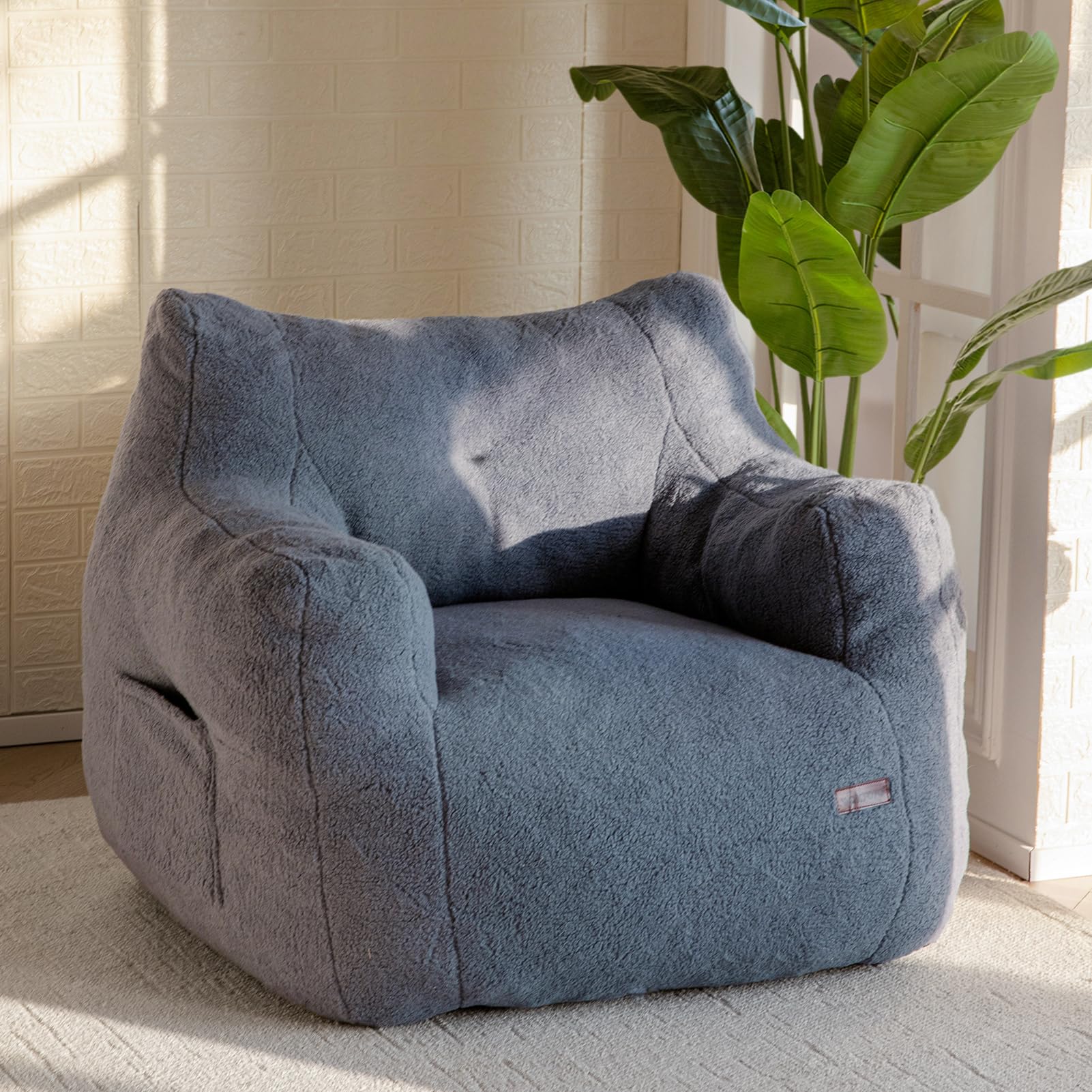 MAXYOYO Tufted Boucle Fabric Bean Bag Chair - Ultra Comfy Lazy Sofa with Filler for Adults & Teens in Dusty Blue | Perfect for Living Room, Bedroom, Game Room & Dorm Relaxation