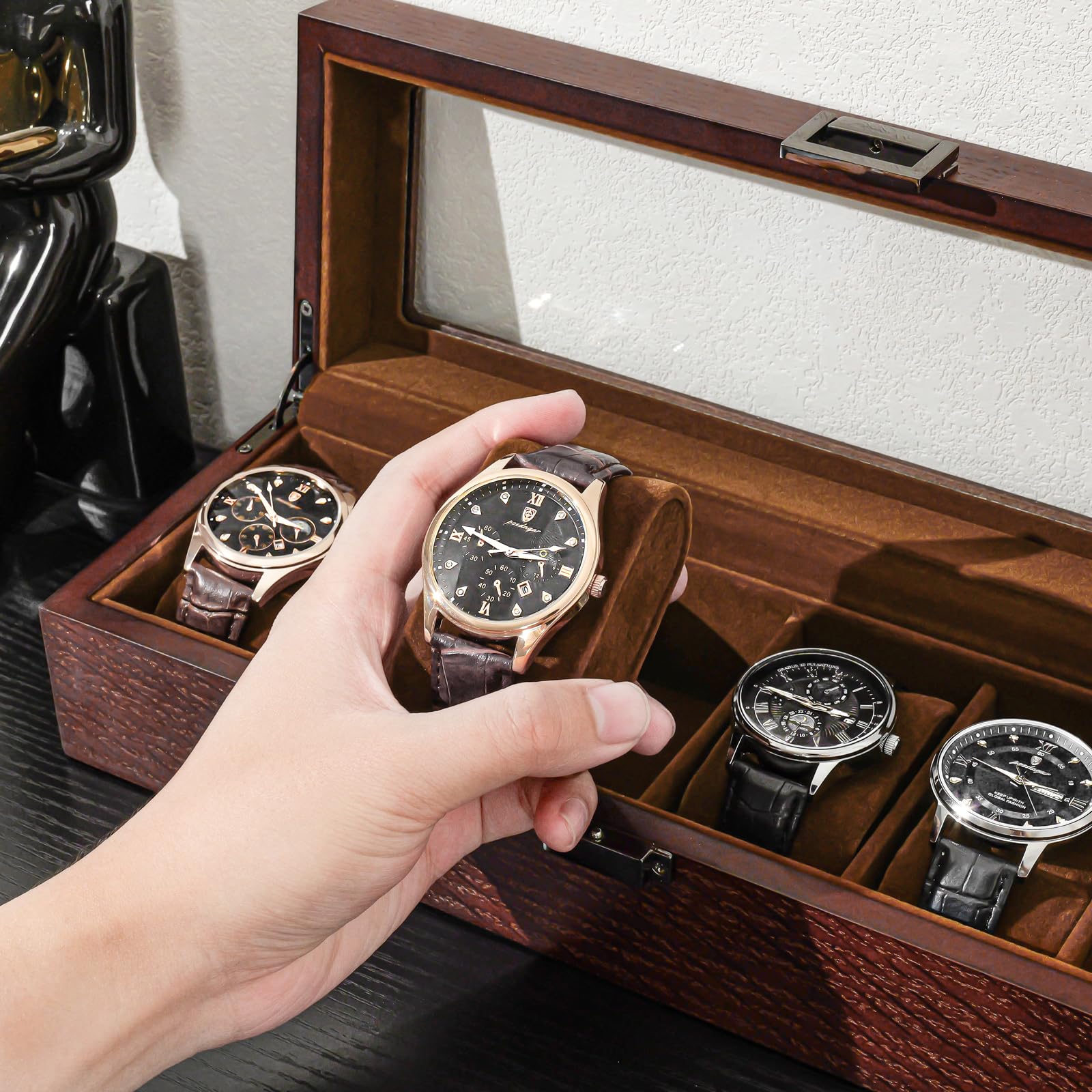 ProCase 6-Slot Wooden Watch Box for Men - Premium Watch Display Case & Organizer with Glass Lid - Espresso Finish - Perfect for Watch Storage, Collection Display & Gift Giving