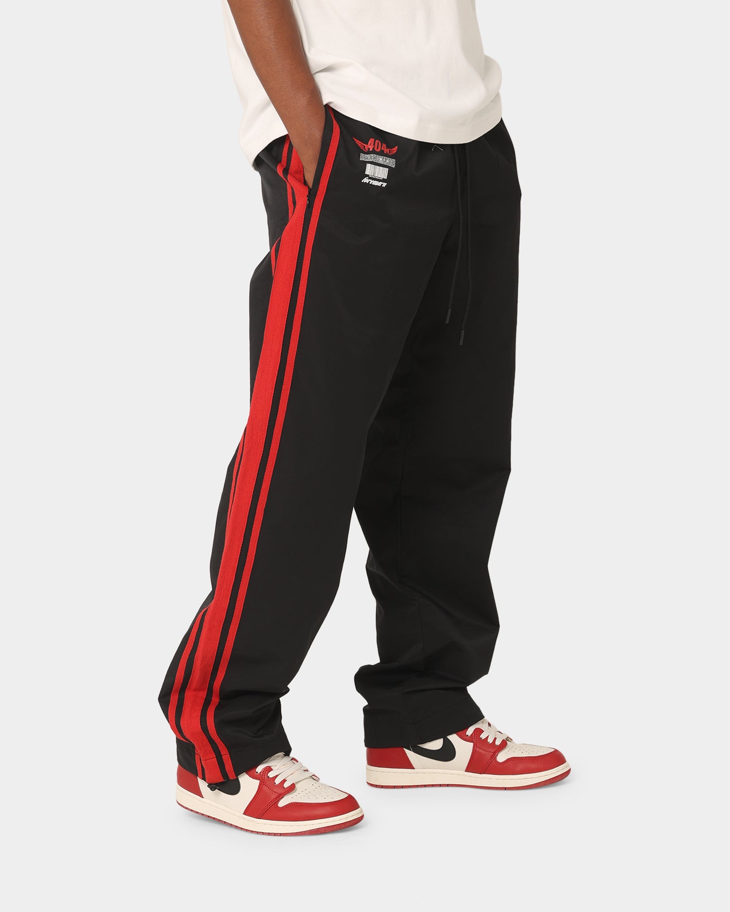 404 Racer Trackpant - Black/Red Athletic Joggers for Men & Women | Comfortable Running Pants for Gym, Workout & Casual Wear