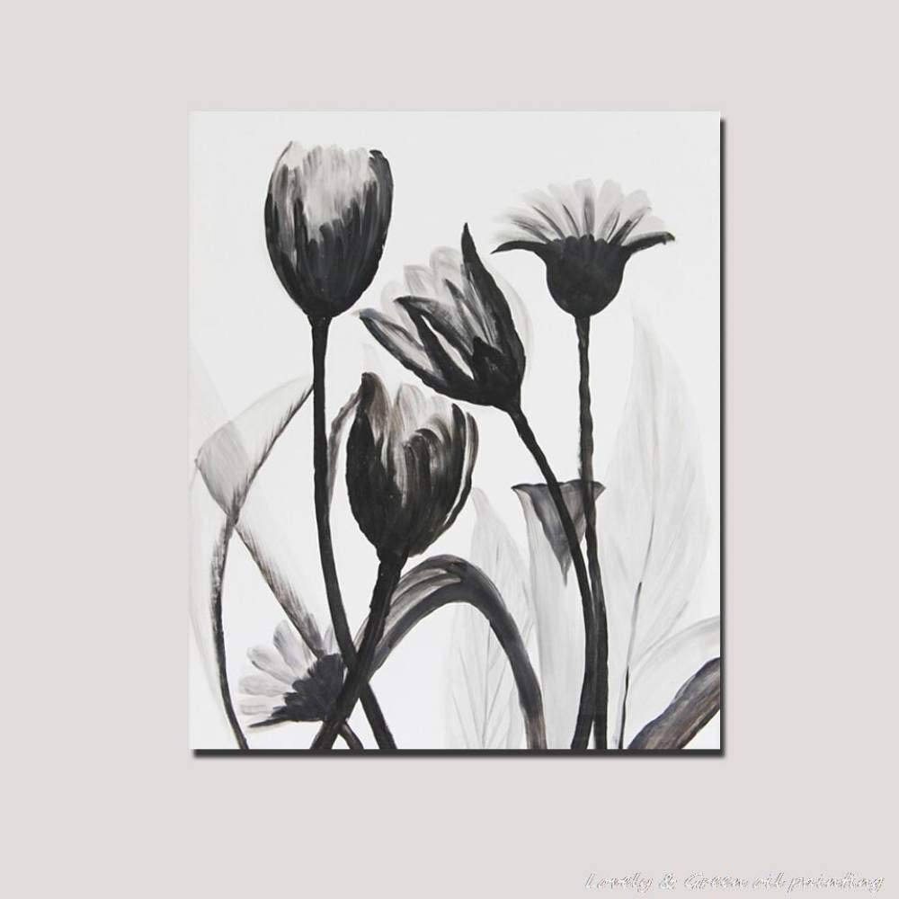 Hand Painted Black & White Tulip Flower Oil Painting on Canvas - Modern Abstract Wall Art Decor for Living Room, Bedroom & Home - Frameless 100x150cm - Perfect for Contemporary Interior Design & Housewarming Gifts