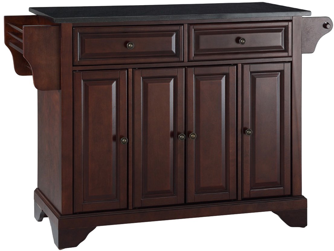 Crosley Lafayette Granite Top Rolling Kitchen Island Cart with Storage - Microwave Stand & Spice Rack - Mahogany Finish - Perfect for Small Kitchens, Pantry Organization & Extra Counter Space