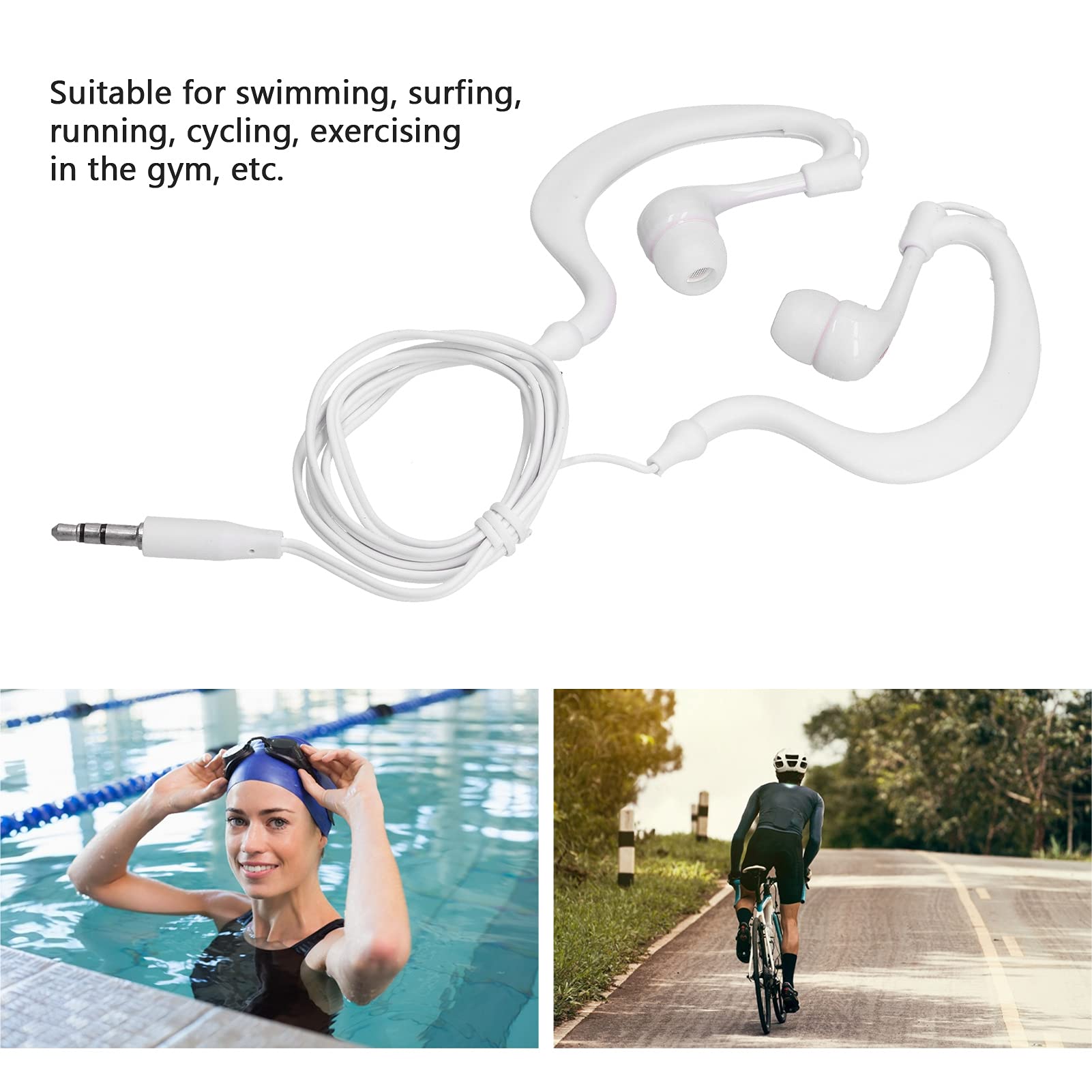 Best IP68 Waterproof Bone Conduction Headphones with 3.5mm Plug - Sweatproof Wireless Earbuds for Swimming, Running, Surfing & Diving - Includes Replaceable Earplugs (White) - Perfect for Workouts, Pool Sessions & Outdoor Water Sports