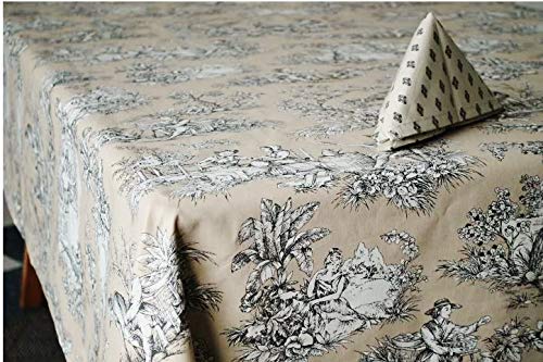 Le Cluny Villandry Beige French Toile Coated Cotton Tablecloth - 100% Cotton 70