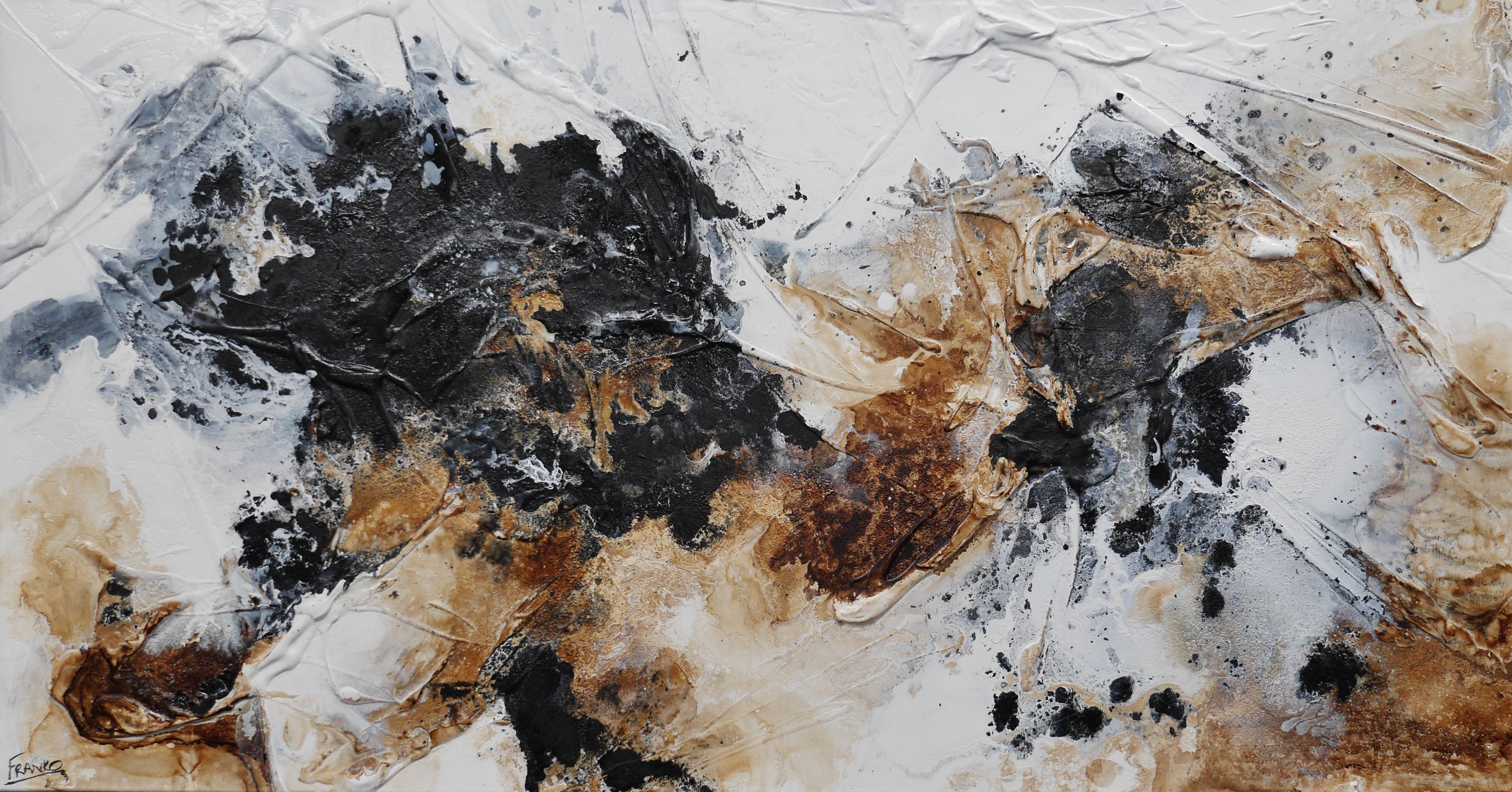 190cm x 100cm Modern Abstract Textured Painting in Rust Black Slate White - Perfect for Living Room, Bedroom or Office Wall Decor