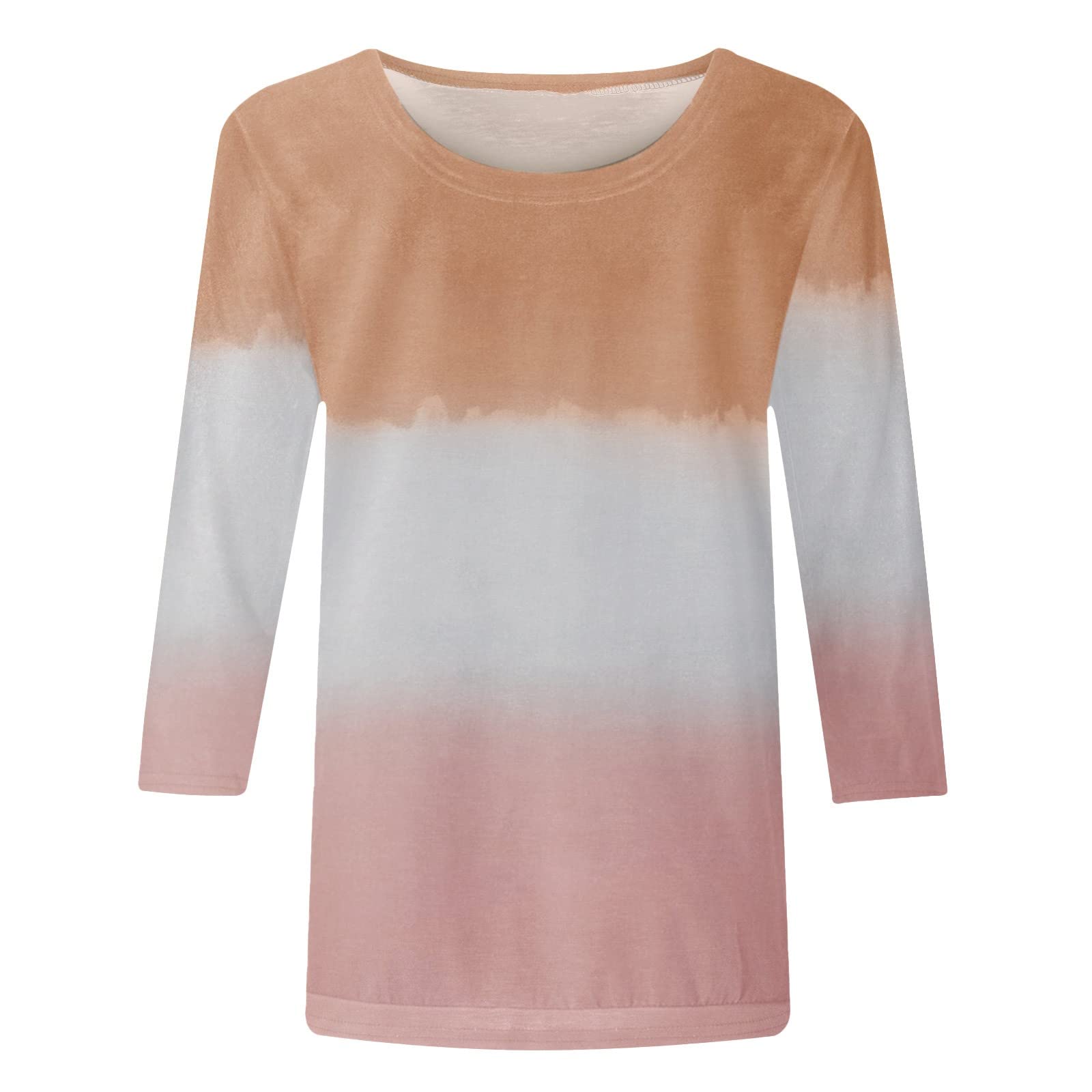Women's Casual 3/4 Sleeve Color Block Print Tee Shirt - Lightweight Loose Fit Henley Tops for Everyday Wear | Perfect for Work, Weekend Outings & Relaxing at Home