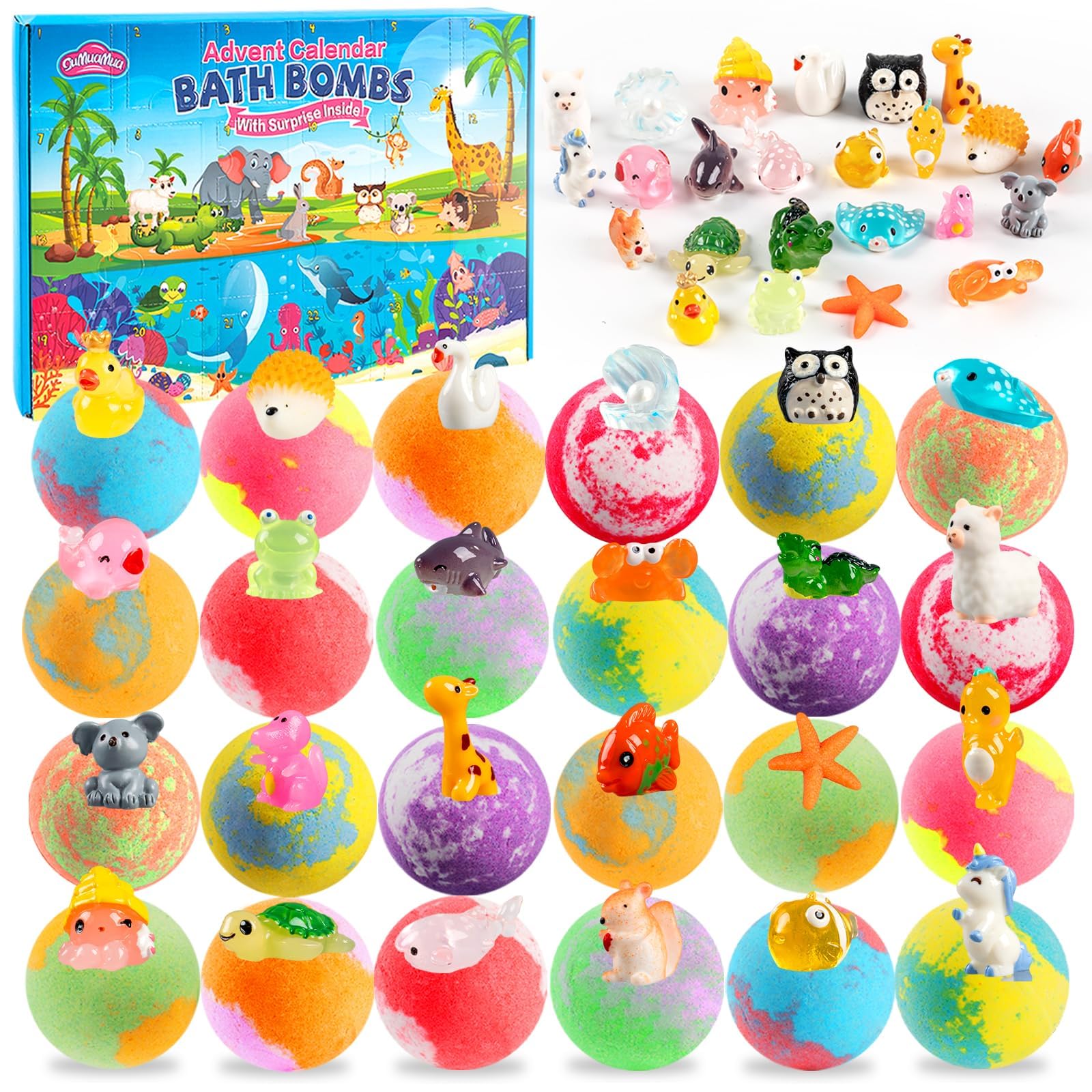 2024 Kids Bath Bombs Advent Calendar with Animal Toys - Christmas & Birthday Gift