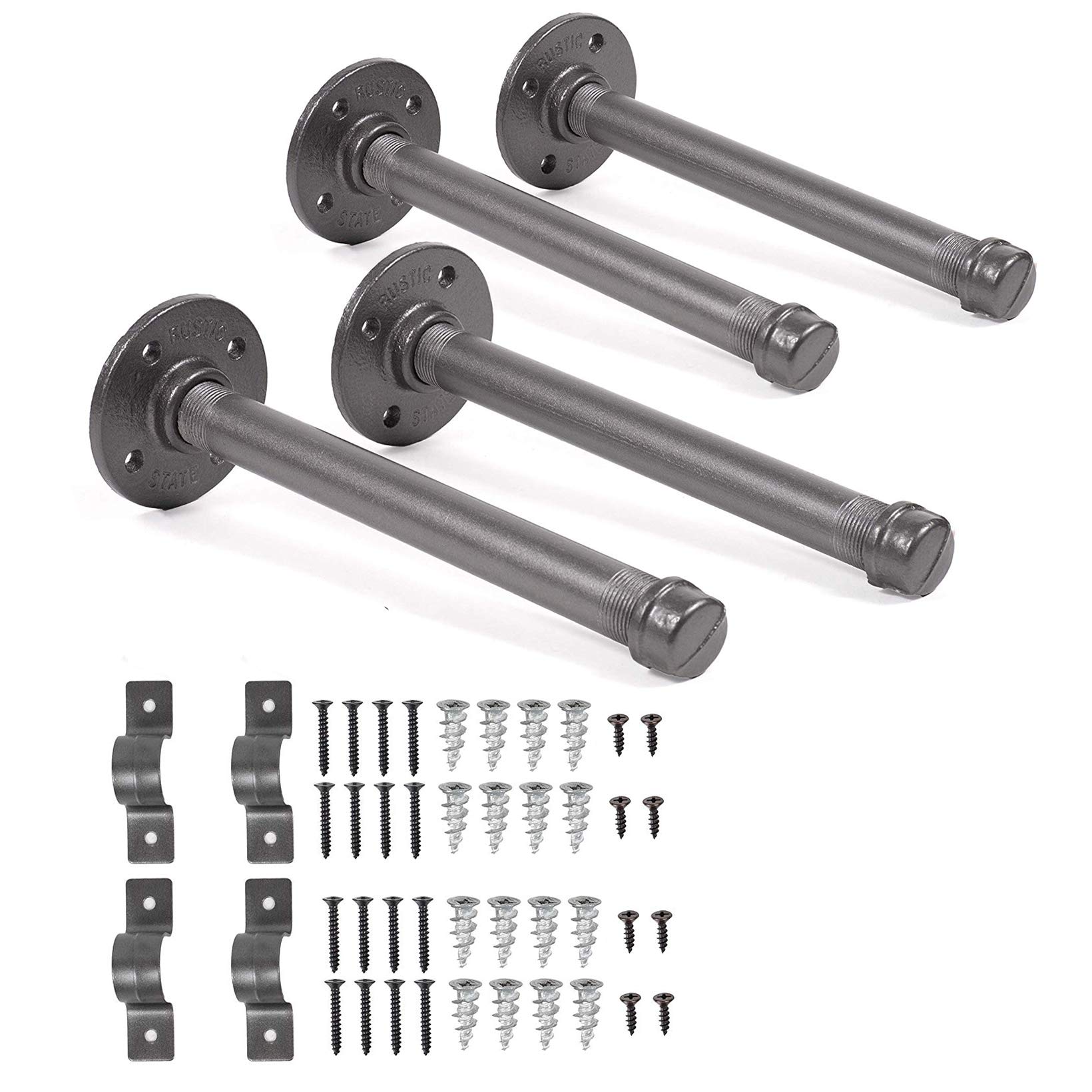 Rustic Industrial Iron Pipe Floating Shelf Bracket 3/4 Inch - Heavy Duty DIY Wall Mounted Shelving Support - Set of 4 (10 Inch, Gray) - Perfect for Home Office, Kitchen, Bathroom & Garage Storage Organization