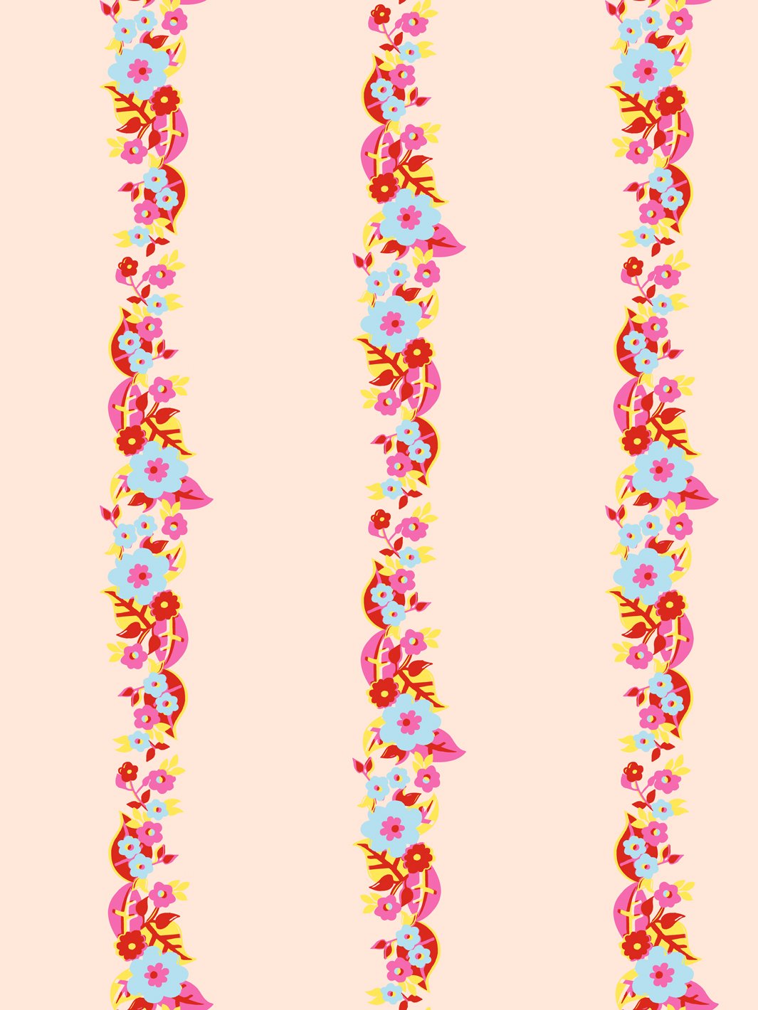 Barbie™ Floral Stripe Wallpaper - Peach Red Peel & Stick Removable Wallpaper for Bedroom, Nursery, Living Room Decor