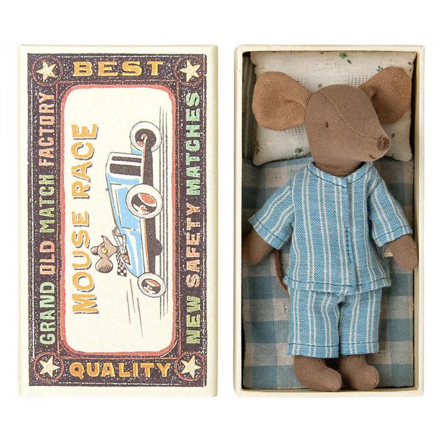 Maileg Big Brother Mouse in Matchbox - Blue Plush Toy for Kids | Perfect Gift for Birthdays, Easter & Christmas | Collectible Miniature Mouse for Playrooms & Nursery Decor