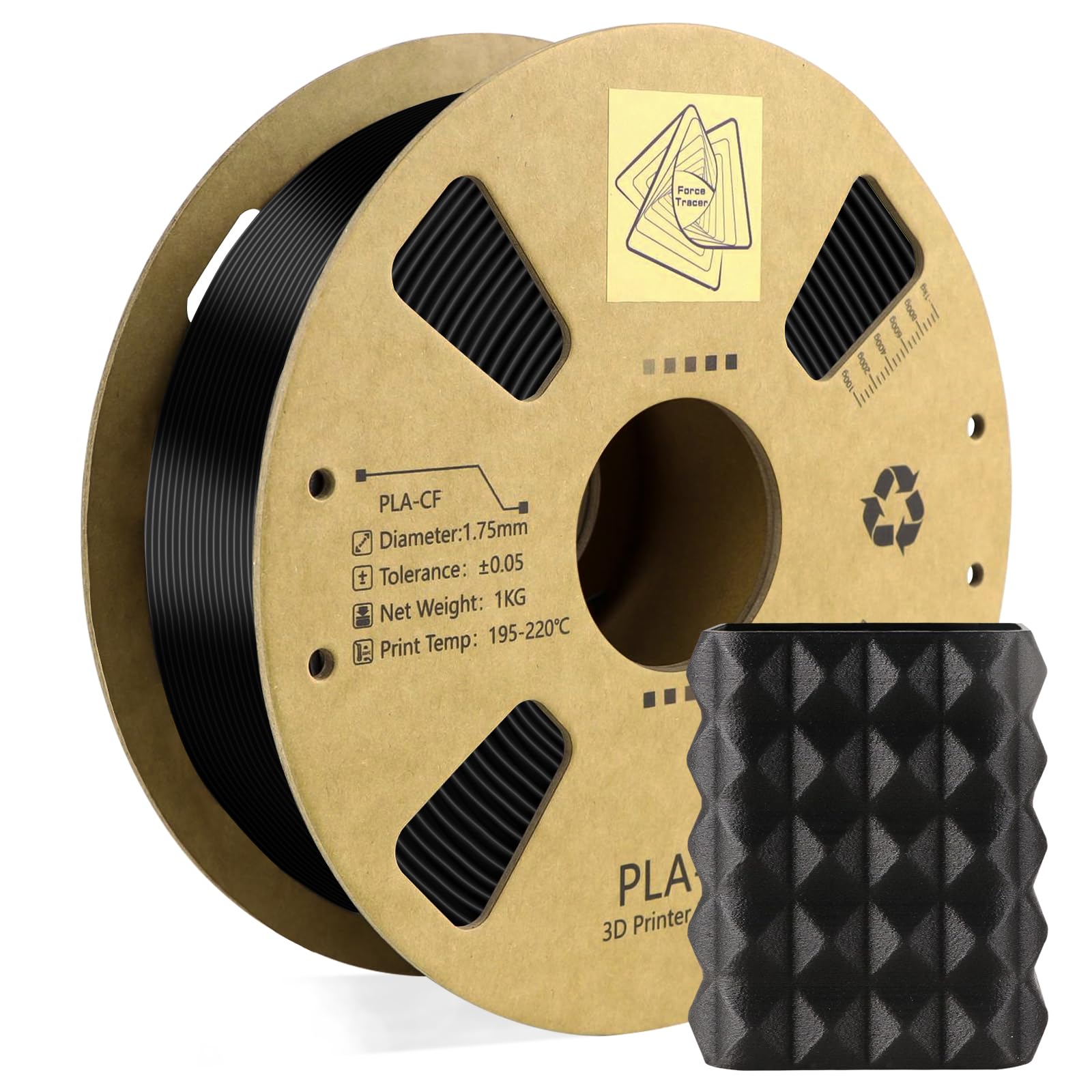 Premium Carbon Fiber PLA Filament 1.75mm - High Strength 3D Printer Filament - Black PLA-CF Composite Material - 340m Spool (2.2 LBS) for FDM 3D Printers - Perfect for Automotive Parts, Drone Frames & Industrial Prototypes