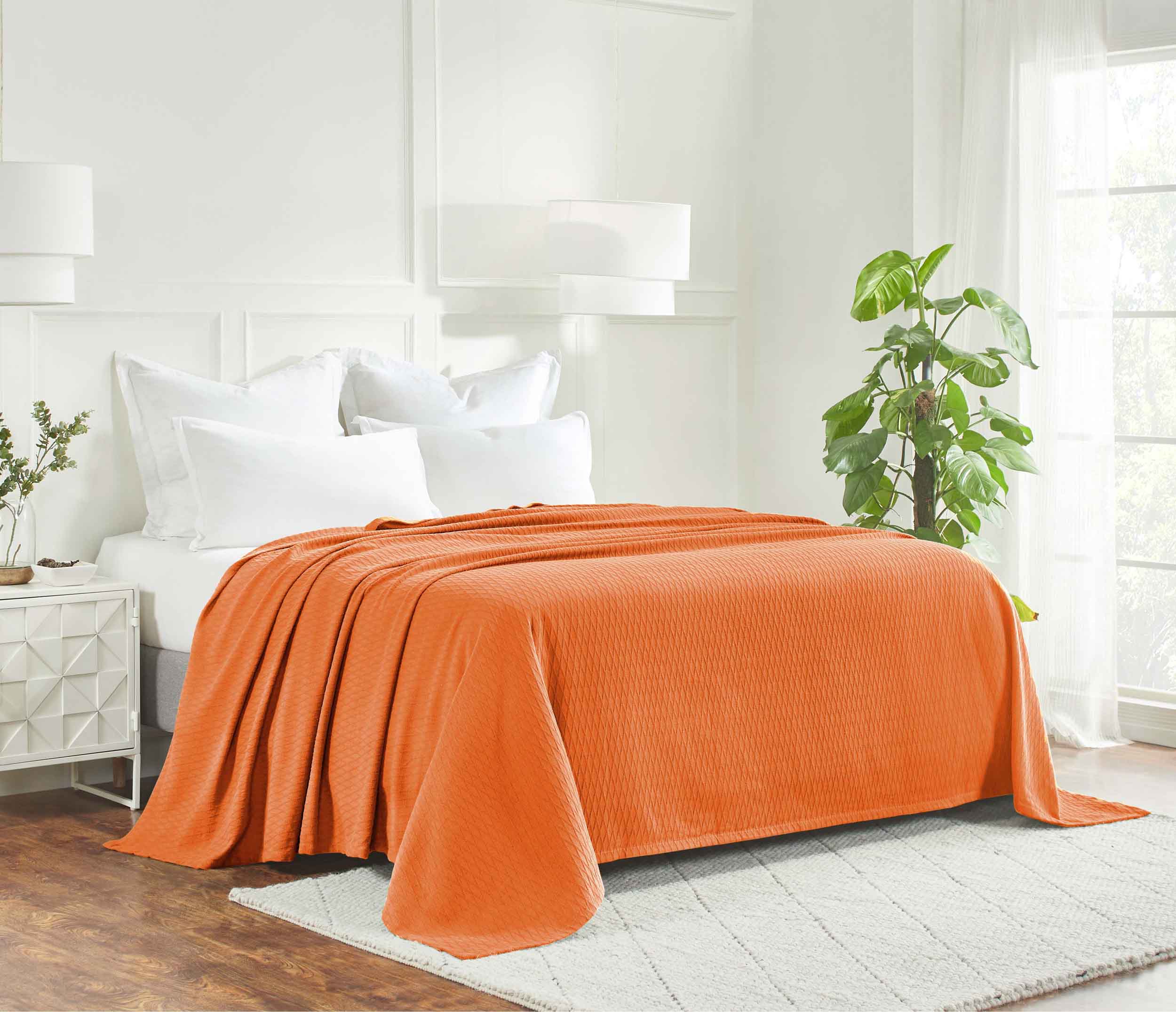 Premium Cotton All-Season Diamond Pattern Bed Blanket & Sofa Throw - Soft Cozy Blanket for Bedroom, Living Room, Travel and Gift Giving