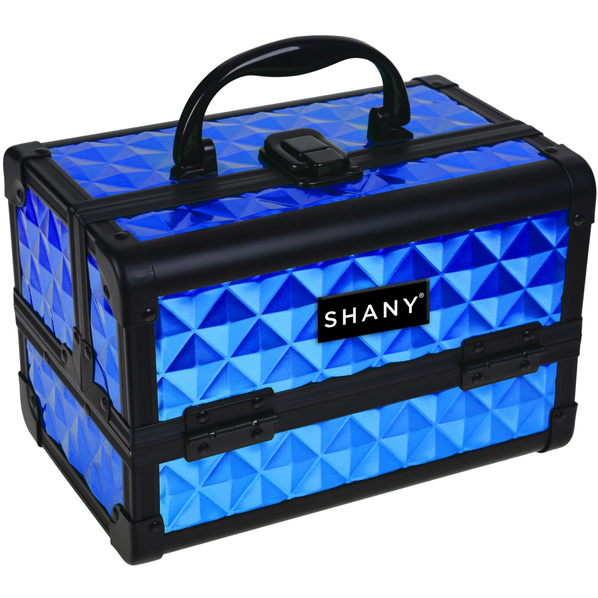 SHANY Chic Makeup Train Case - Portable Cosmetic Organizer with Lock & Multi-Trays | Beauty Storage Box with Mirror for Makeup, Jewelry & Cosmetics | Perfect for Travel, Salon & Professional Makeup Artists - Peacock Blue