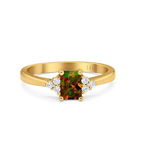 14K Yellow Gold Lab Created Black Opal