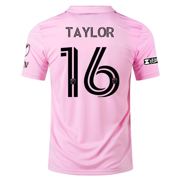 Adidas Inter Miami CF Robert Taylor 2023/24 Home Jersey with MLS & Leagues Cup Patches - Authentic Pink & Black Soccer Shirt for Fans & Match Days