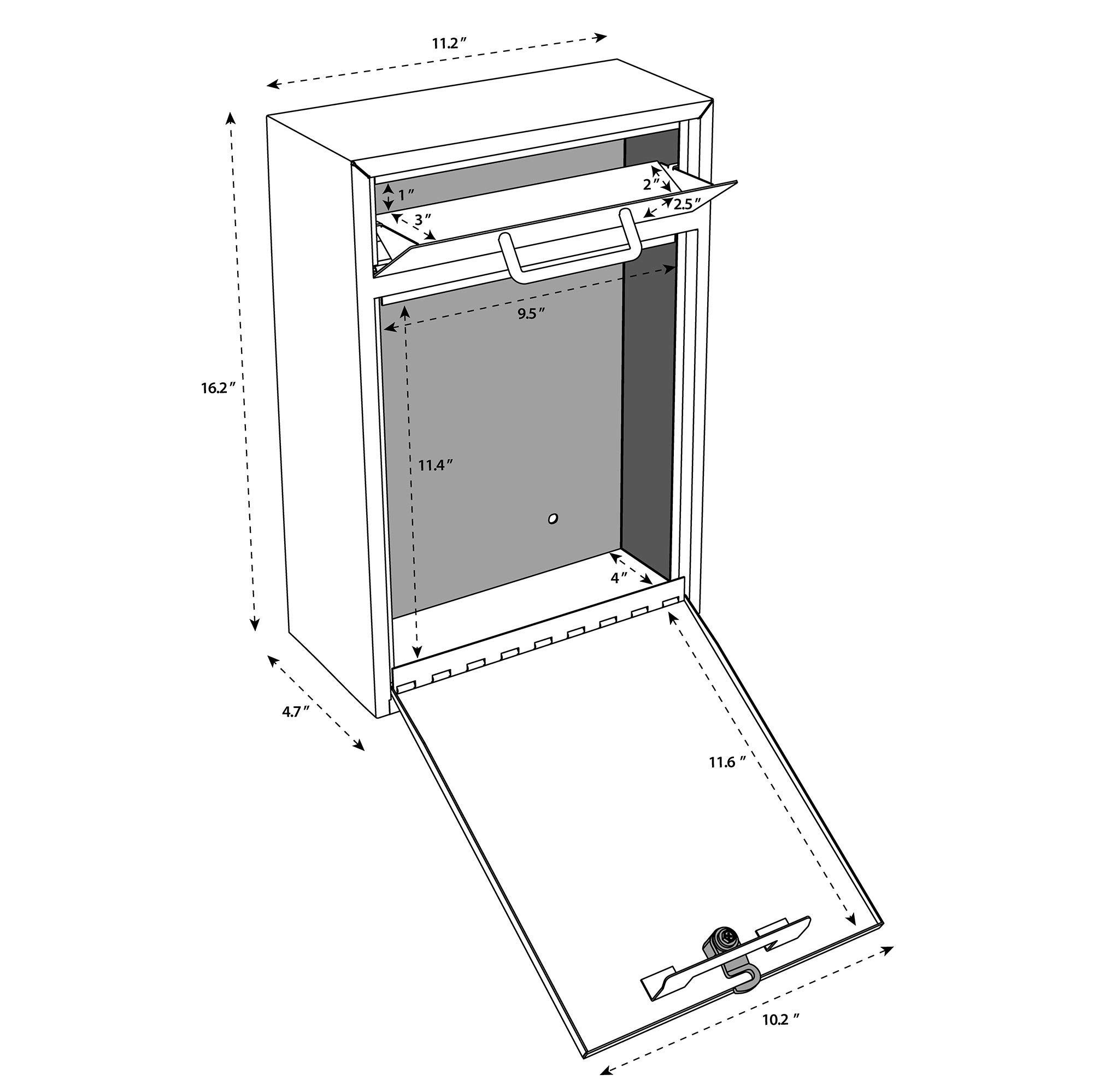 Mail Boss 7420 High Security Steel Locking Wall Mounted Mailbox - Secure Office Drop Box, Suggestion Box & Letter Deposit - Durable Alpine White Mail Collection Solution for Homes, Businesses & Apartments