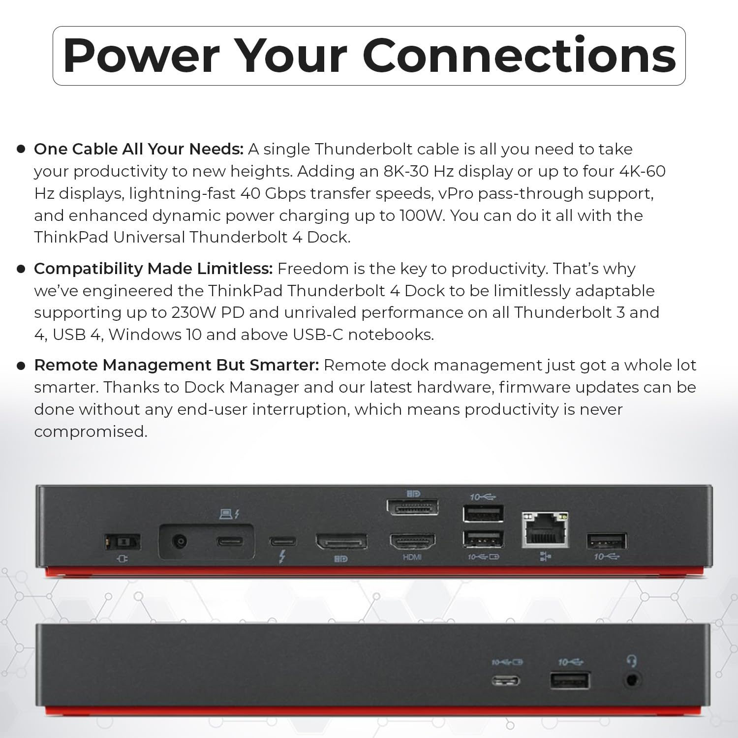 Lenovo ThinkPad Thunderbolt 4 Docking Station (40B00300US) with 300W AC Adapter - USB-C Hub with HDMI, DisplayPort & Thunderbolt Cables + Microfiber Cloth - 1 Year Warranty - Perfect for Home Office & Remote Work Setup