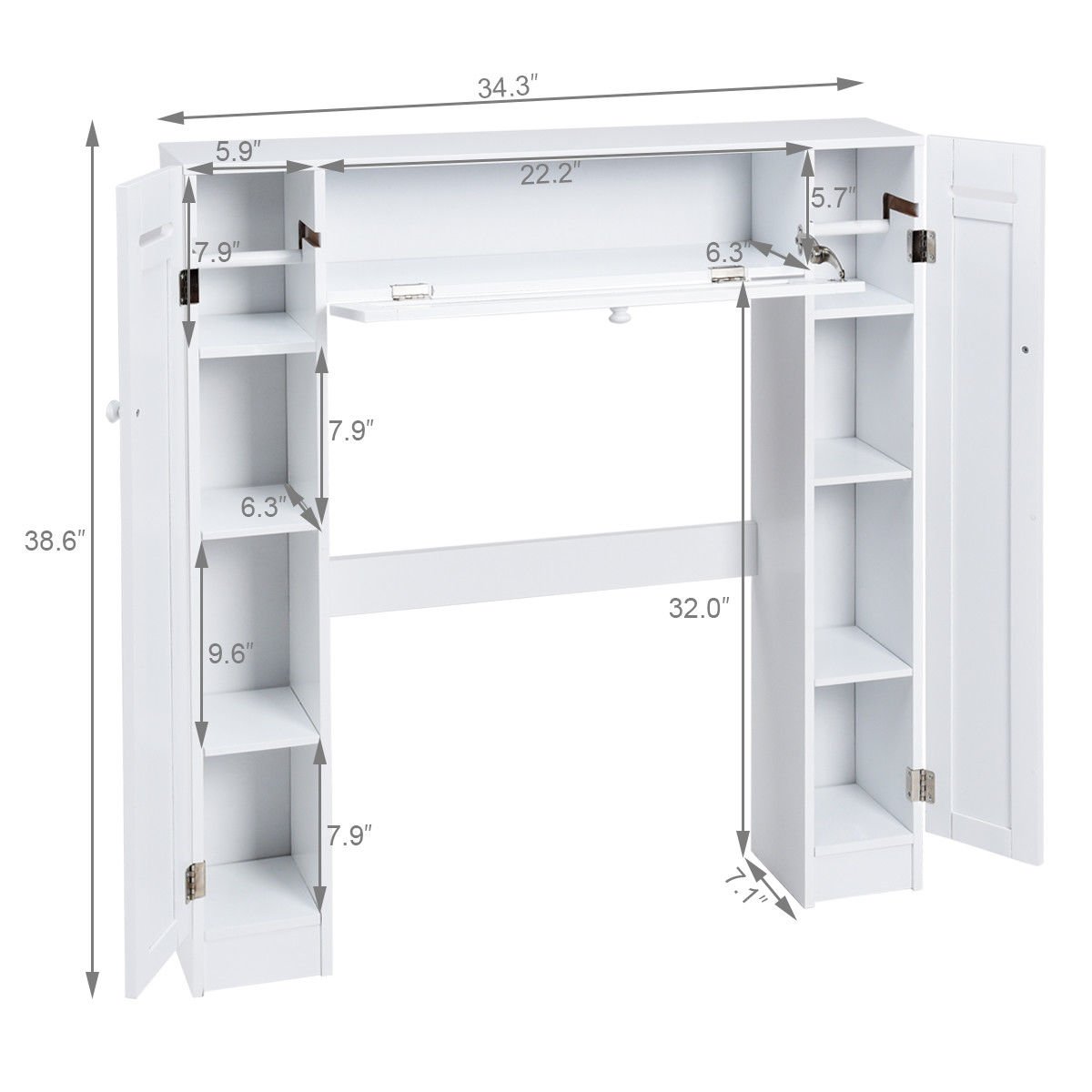 White Over The Toilet Storage Cabinet with Drop Door - Space Saving Bathroom Organizer for Towels, Toiletries & Cleaning Supplies - Perfect for Small Bathrooms, Apartments & Dorms
