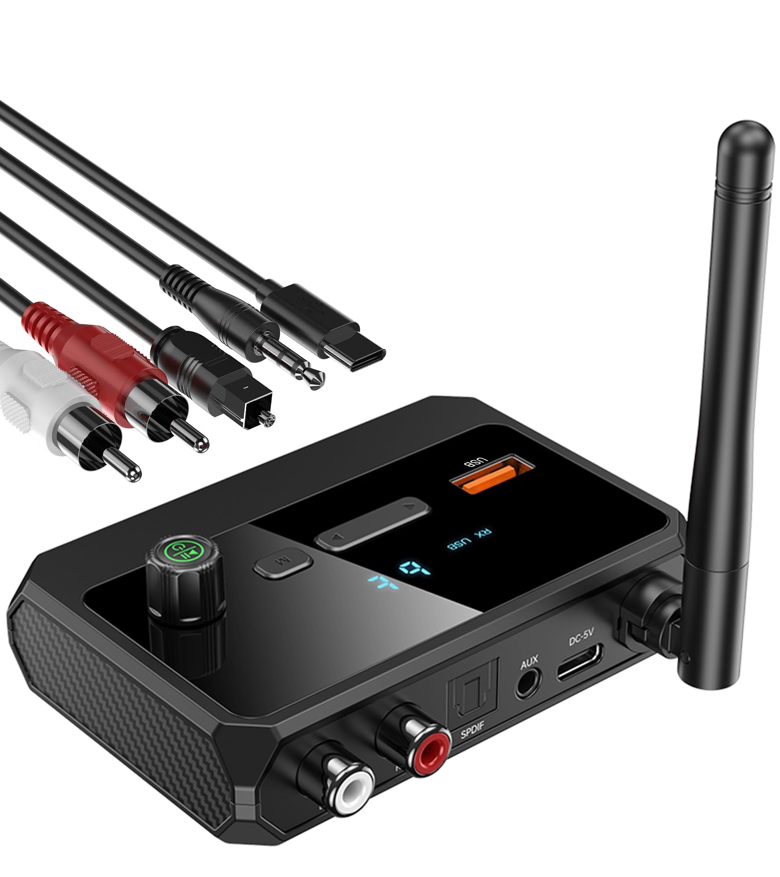 KAIY Bluetooth 5.3 Receiver for Home Stereo - Wireless Audio Adapter with Optical Low Latency, HD Music Streaming, RCA & AUX/USB Output for Speakers, Sound System - Perfect for Home Theater, Music Listening & Entertainment Setup