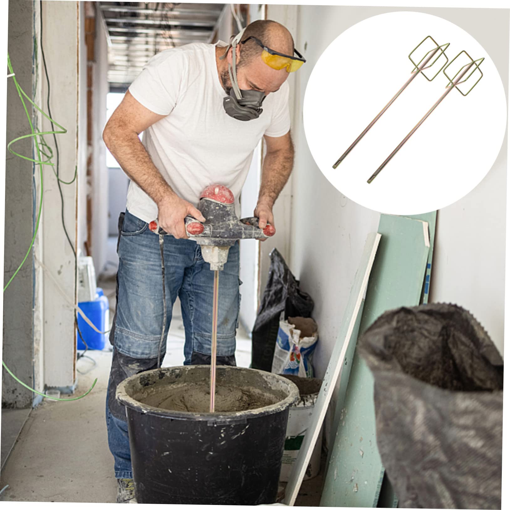 2Pcs Heavy Duty Electric Drill Mixing Rods - Cement & Paint Stirring Sticks for Grout, Mortar, Epoxy - Compatible with Most Power Drills - Perfect for DIY Projects, Home Renovation & Construction Work