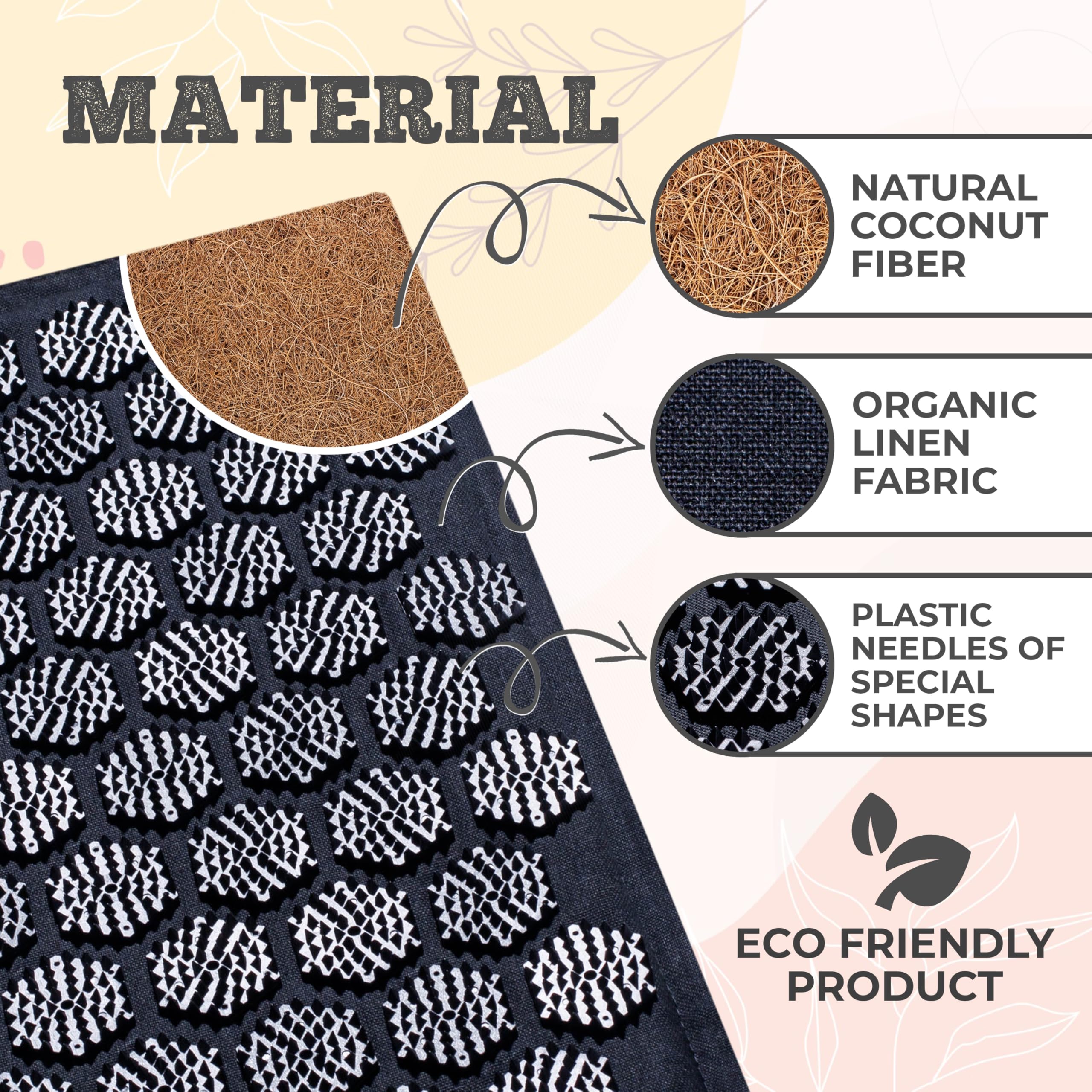Acupressure Mat and Pillow Set for Back & Neck Pain Relief - Natural Stress Reduction & Better Sleep Kit with Carry Bag (Deep Black) - Perfect for Home, Office, and Travel Use
