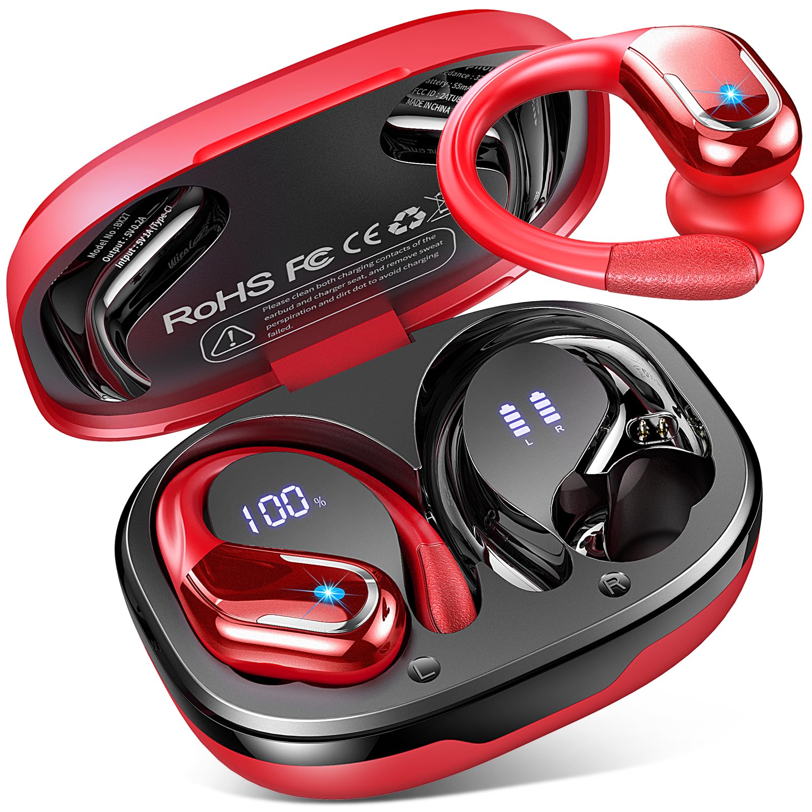 Wireless Bluetooth Earbuds with 14.2mm Stereo Drivers - Bluetooth 5.4 Sport Headphones, 75H Playtime, Noise Cancelling Mic, IP7 Waterproof & Secure Earhooks - Perfect for Running, Workouts & Gym Training