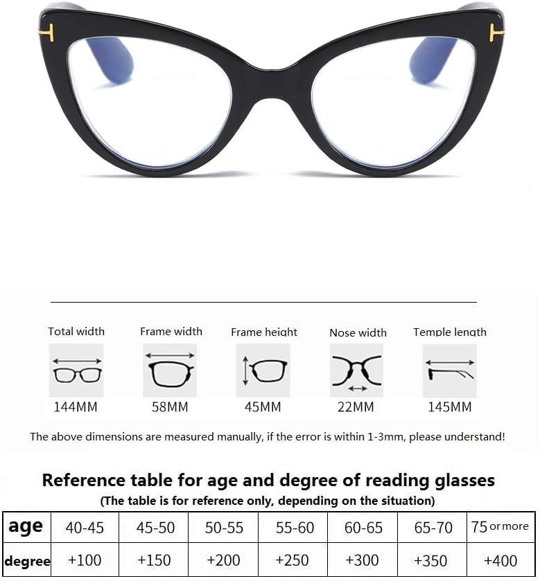 Viseng Women's Oversized Cat-Eye Reading Glasses with Blue Light Blocking - Spring Hinge Computer Glasses for Women (Black +0.0) - Perfect for Office Work, Screen Time & Fashion Accessories