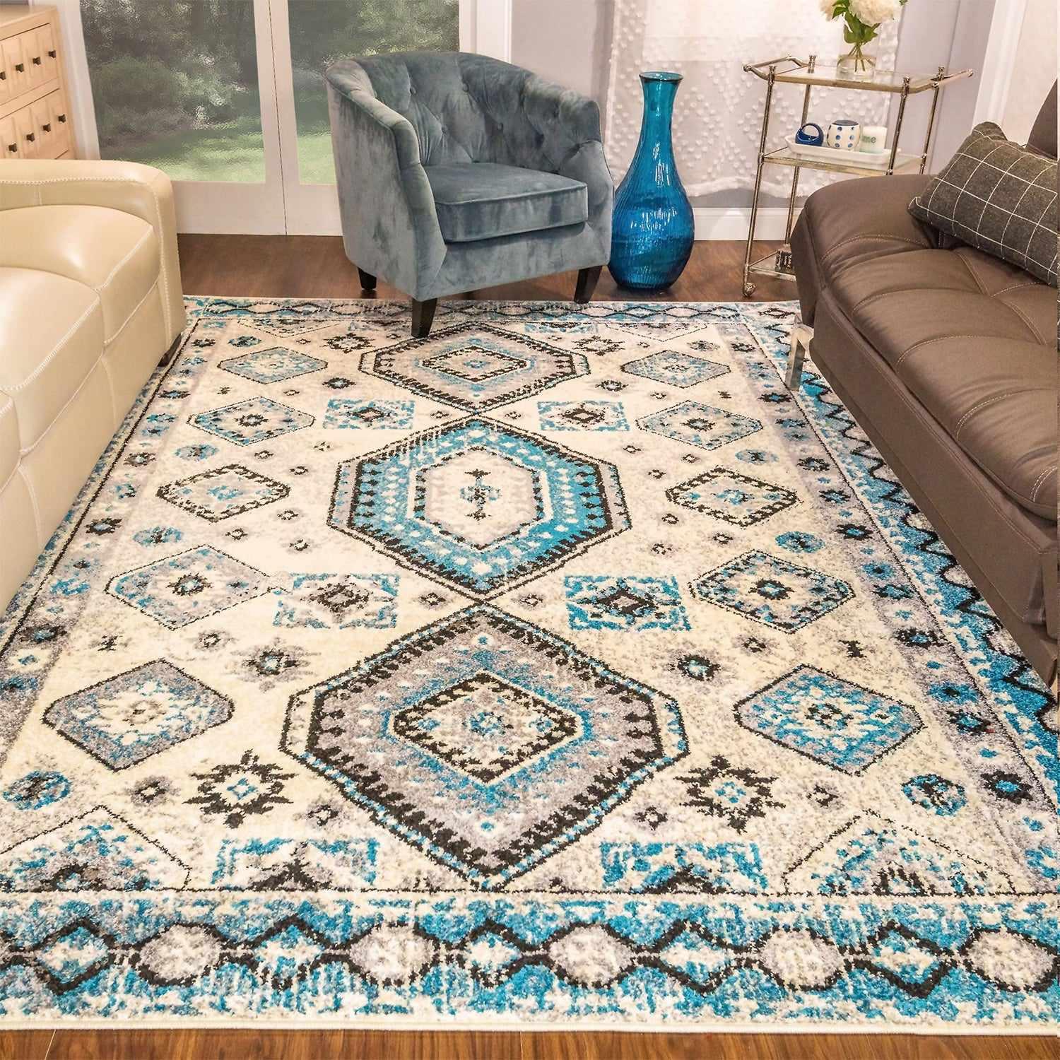 Taimak Geometric Rustic Indoor Area Rug - Non-Slip Boho Runner Carpet for Living Room, Bedroom, Hallway - Soft & Durable Home Decor