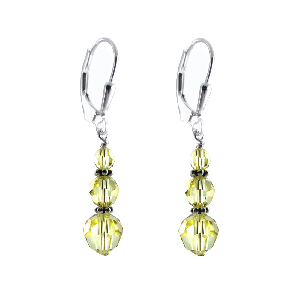Yellow Faceted Round Austrian Crystal Earrings - Sterling Silver Lever Back Dangle Earrings for Women | Perfect for Parties, Weddings & Special Occasions