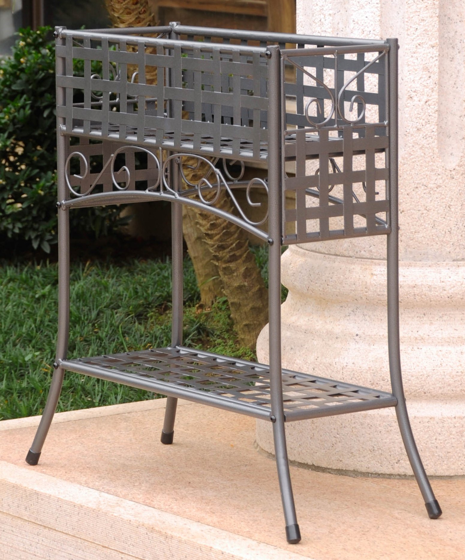 International Caravan Pewter Iron 2-Tier Rectangular Plant Stand for Indoor & Outdoor Use - Perfect for Patio, Garden, Balcony Decor